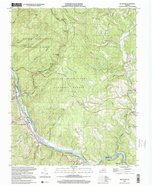 Classic USGS Big Island Virginia 7.5'x7.5' Topo Map Image