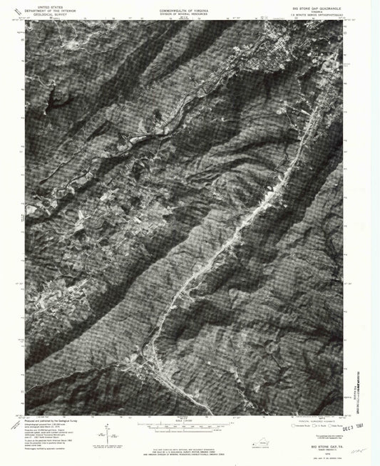 Classic USGS Big Stone Gap Virginia 7.5'x7.5' Topo Map Image