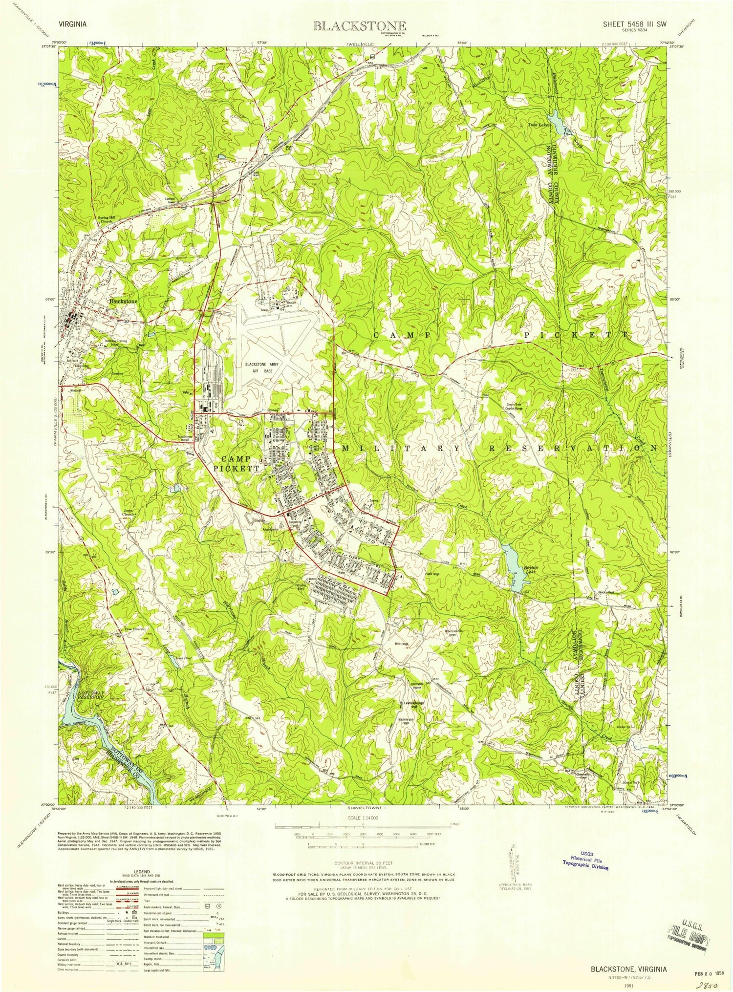 Classic USGS Benns Church Virginia 7.5'x7.5' Topo Map Image