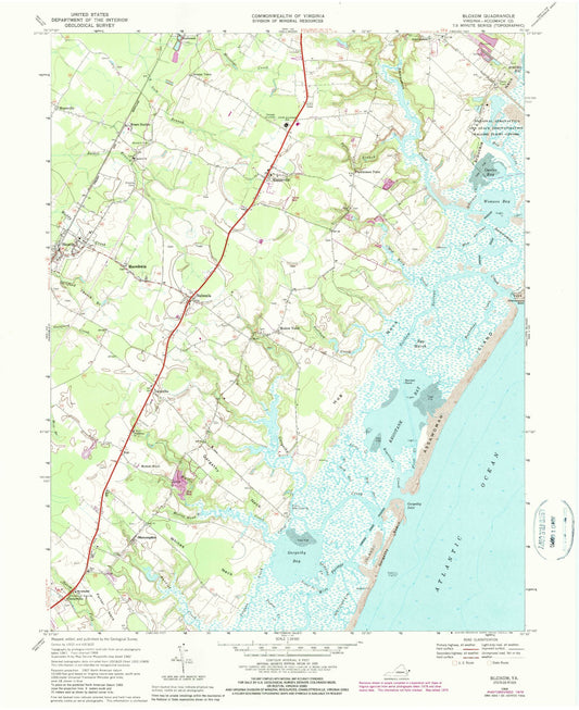 Classic USGS Bloxom Virginia 7.5'x7.5' Topo Map Image