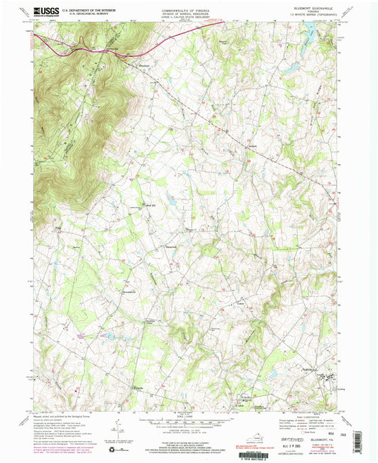 Classic USGS Bluemont Virginia 7.5'x7.5' Topo Map Image