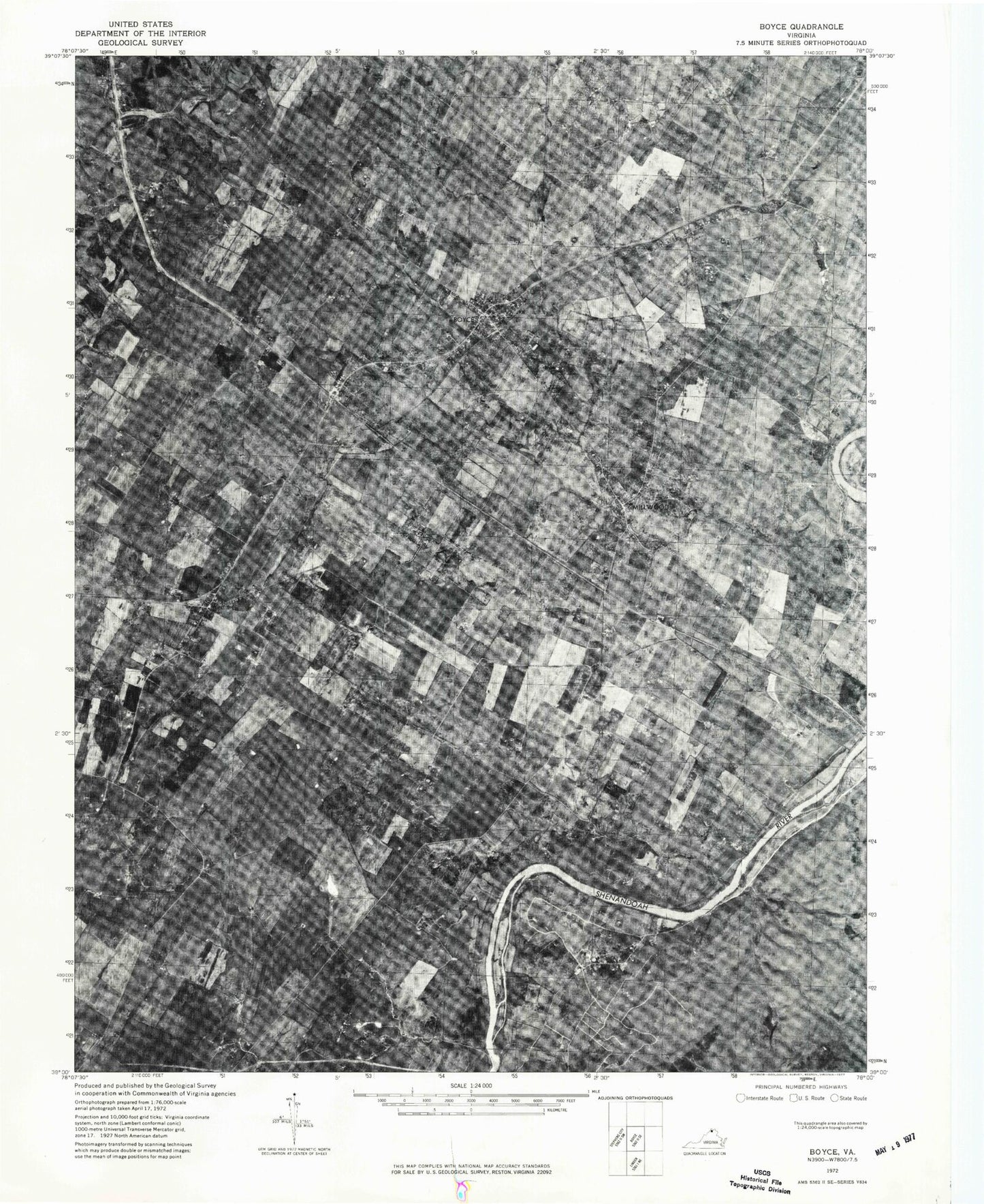Classic USGS Boyce Virginia 7.5'x7.5' Topo Map Image