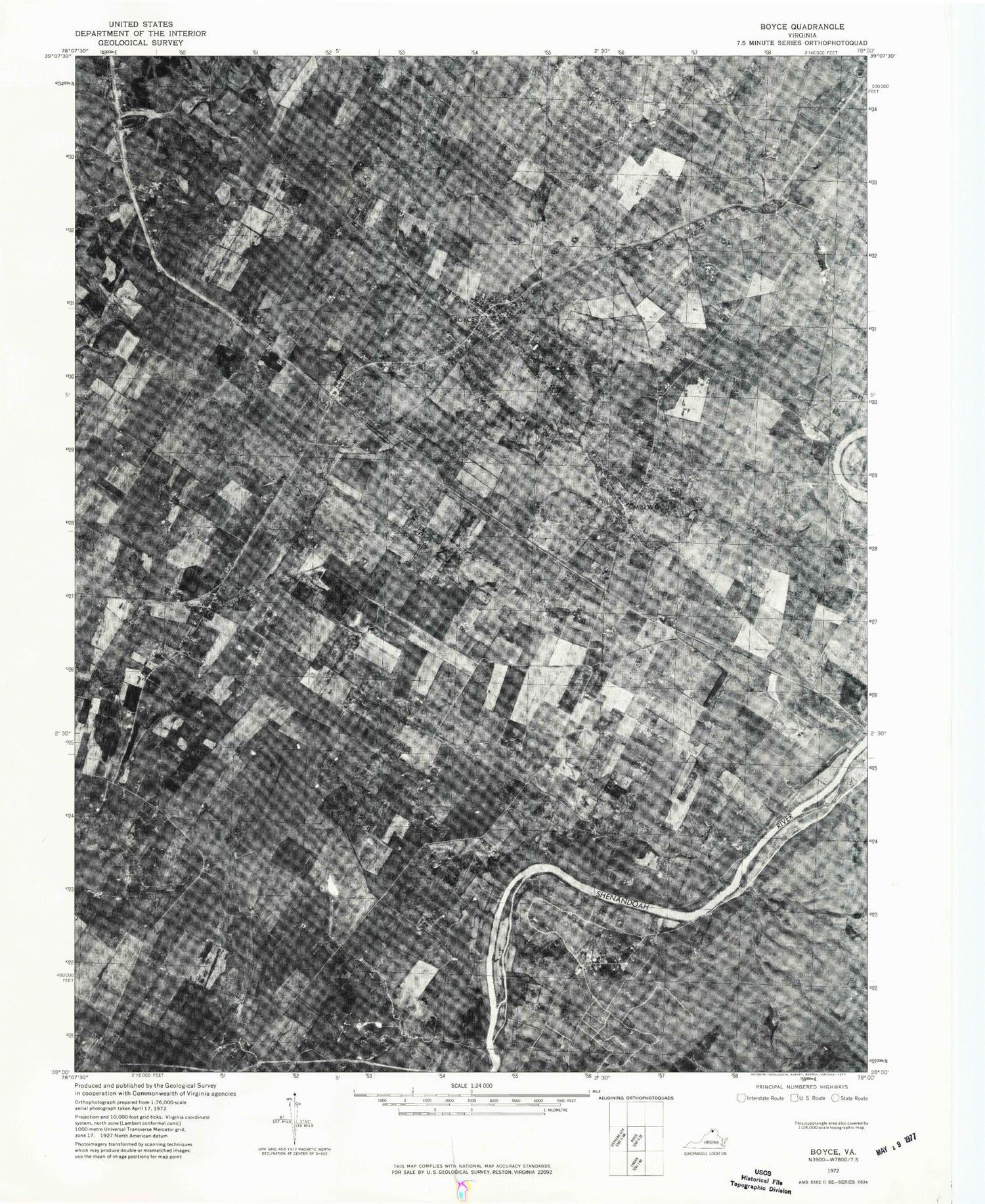 Classic USGS Boyce Virginia 7.5'x7.5' Topo Map Image