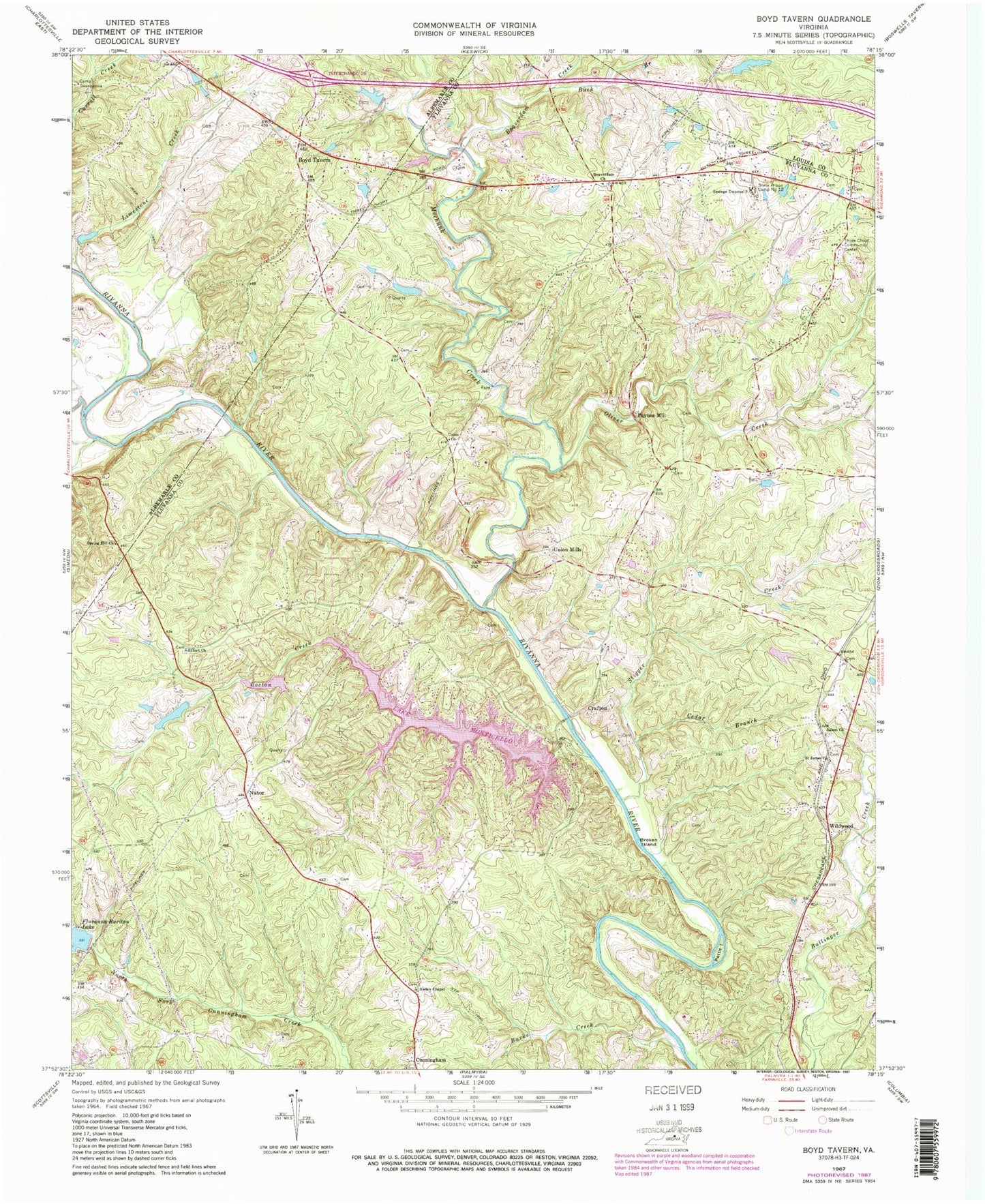 Classic USGS Boyd Tavern Virginia 7.5'x7.5' Topo Map Image