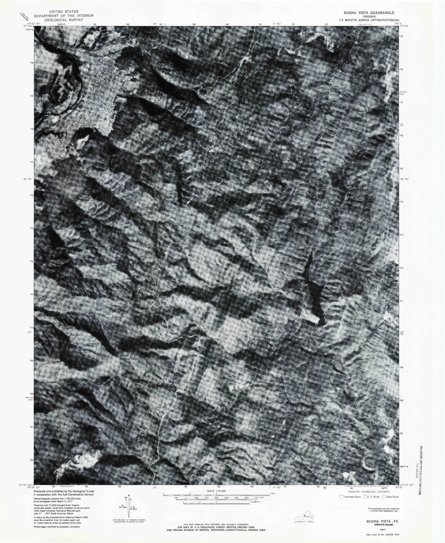 Classic USGS Buena Vista Virginia 7.5'x7.5' Topo Map Image