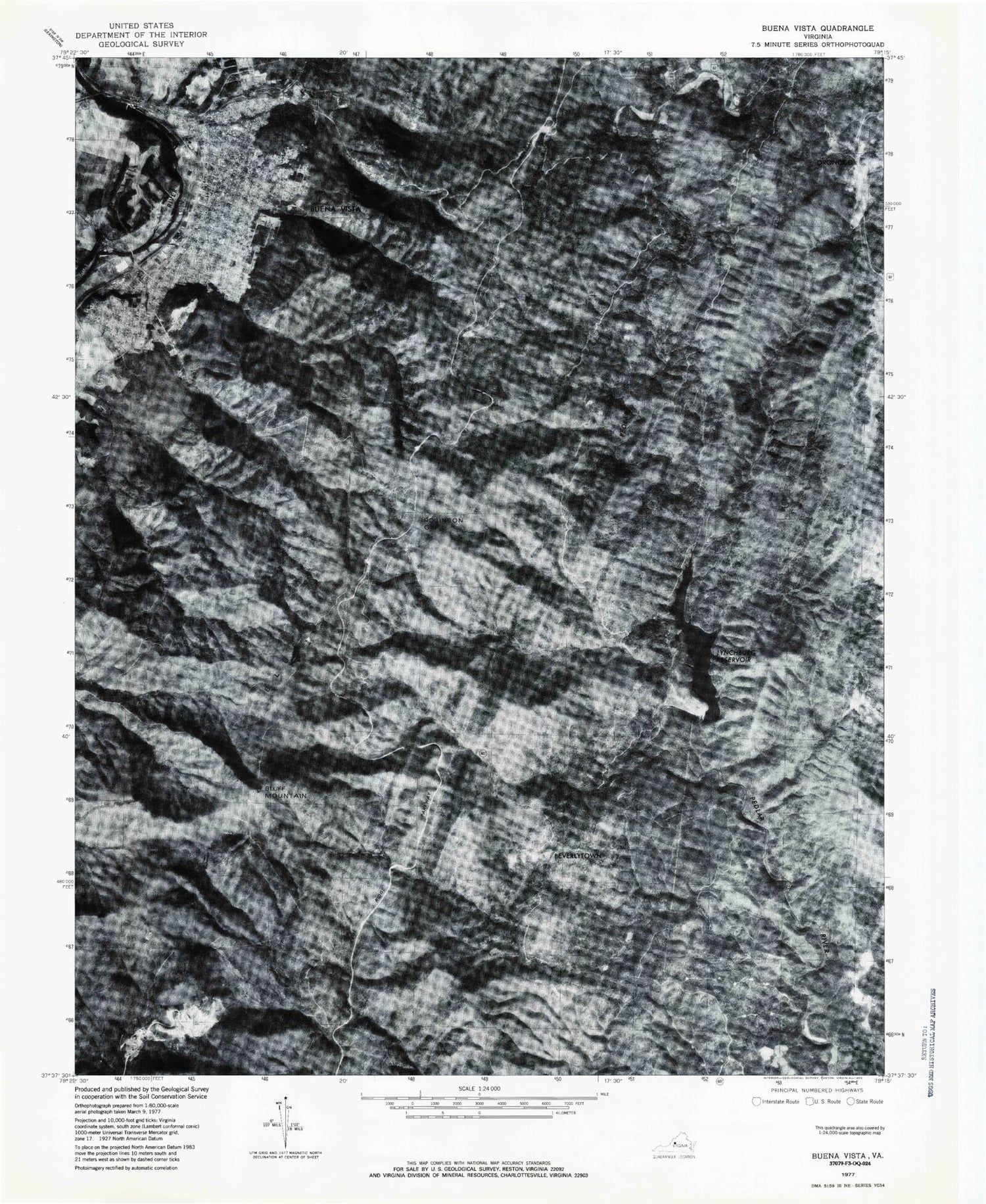 Classic USGS Buena Vista Virginia 7.5'x7.5' Topo Map Image