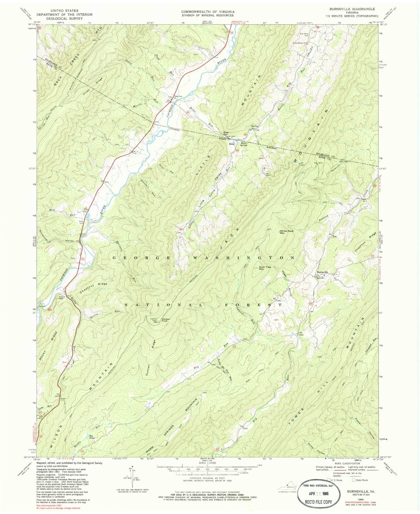 Classic USGS Burnsville Virginia 7.5'x7.5' Topo Map Image