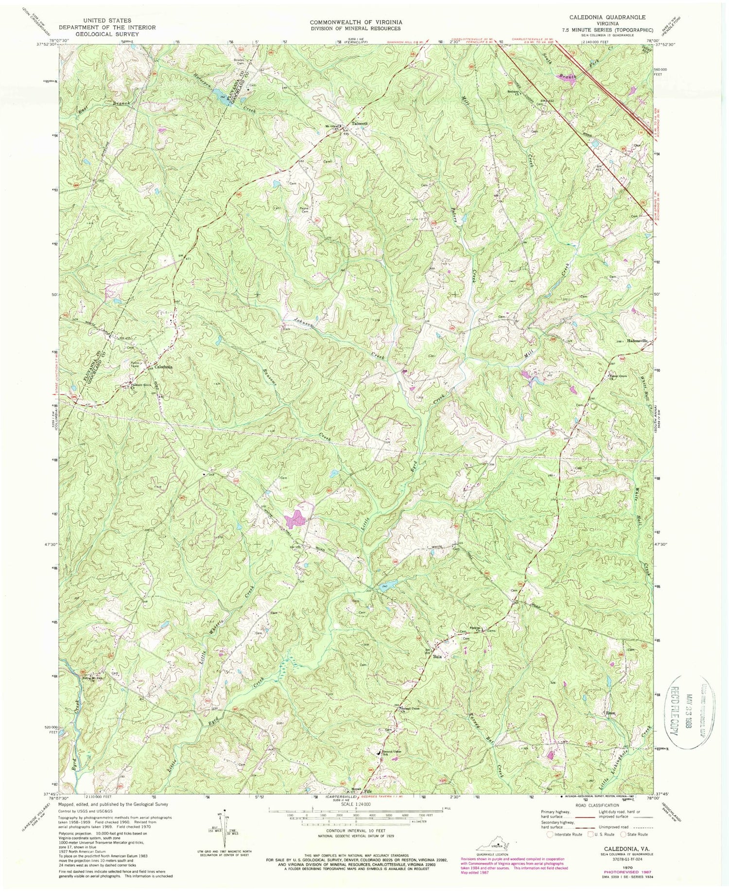 Classic USGS Caledonia Virginia 7.5'x7.5' Topo Map Image