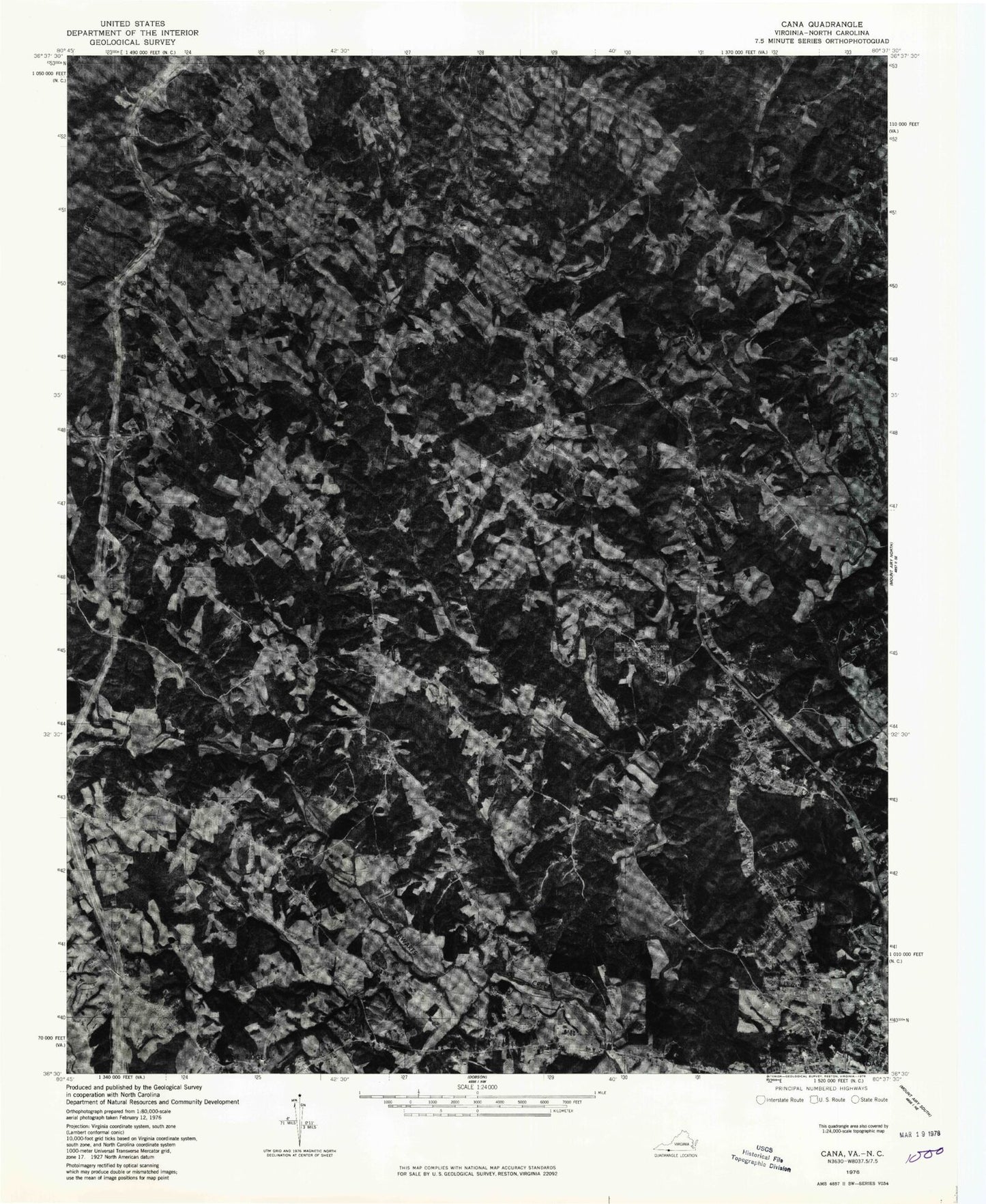 Classic USGS Cana Virginia 7.5'x7.5' Topo Map Image