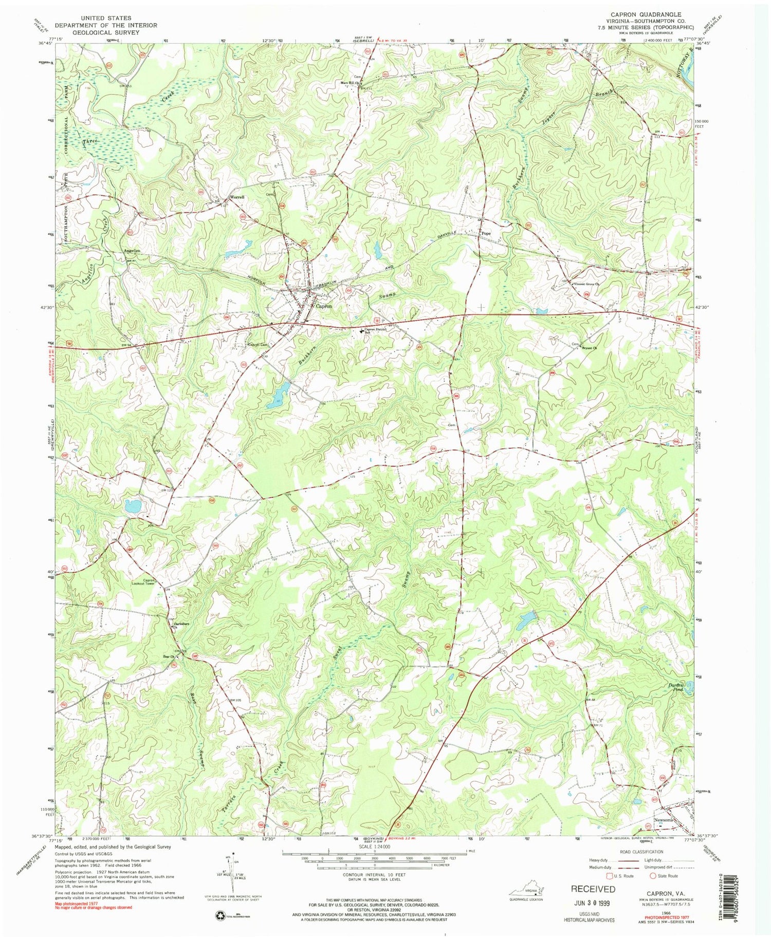 Classic USGS Capron Virginia 7.5'x7.5' Topo Map Image
