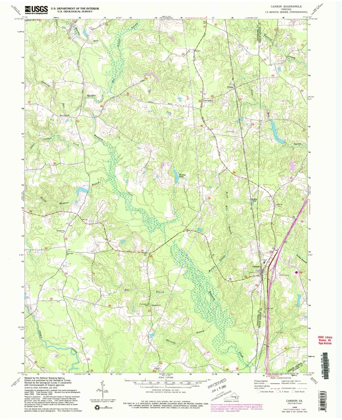 Classic USGS Carson Virginia 7.5'x7.5' Topo Map Image