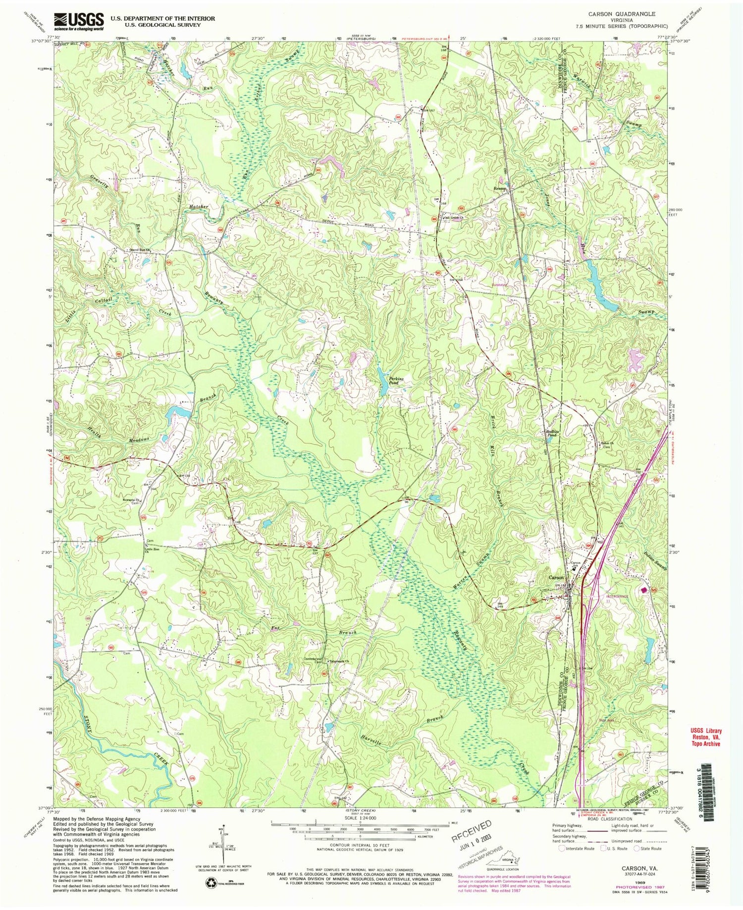 Classic USGS Carson Virginia 7.5'x7.5' Topo Map Image