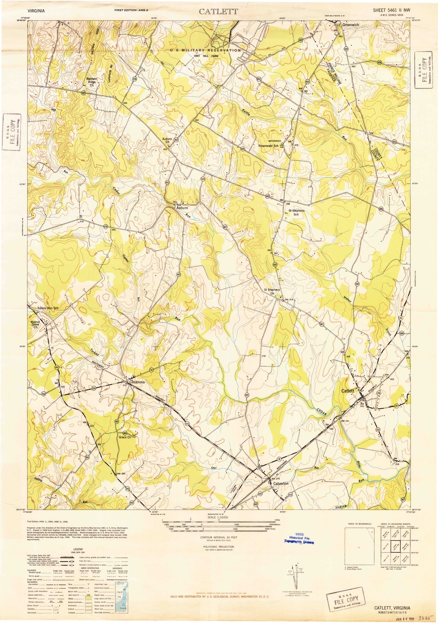 Classic USGS Catlett Virginia 7.5'x7.5' Topo Map Image