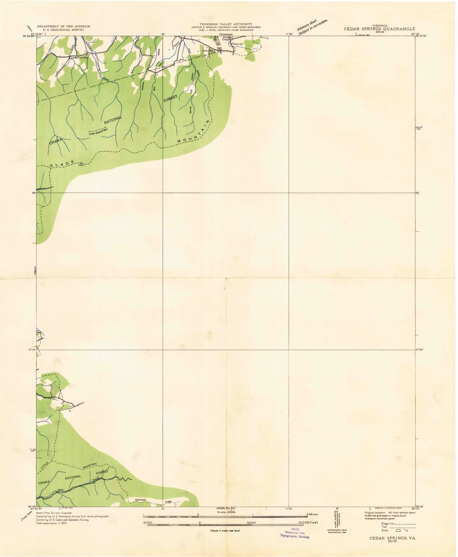 Classic USGS Cedar Springs Virginia 7.5'x7.5' Topo Map Image