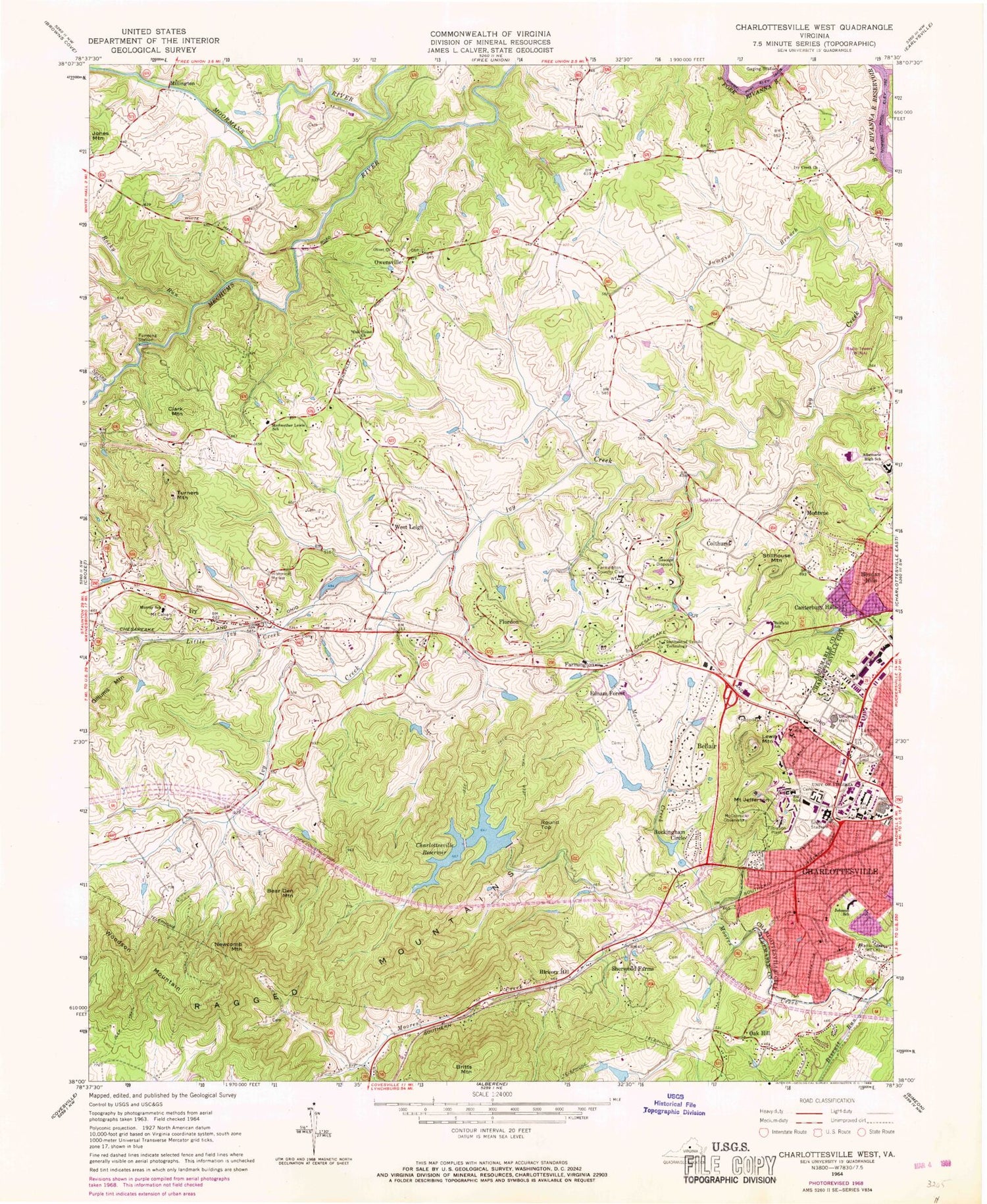 Classic USGS Charlottesville West Virginia 7.5'x7.5' Topo Map Image