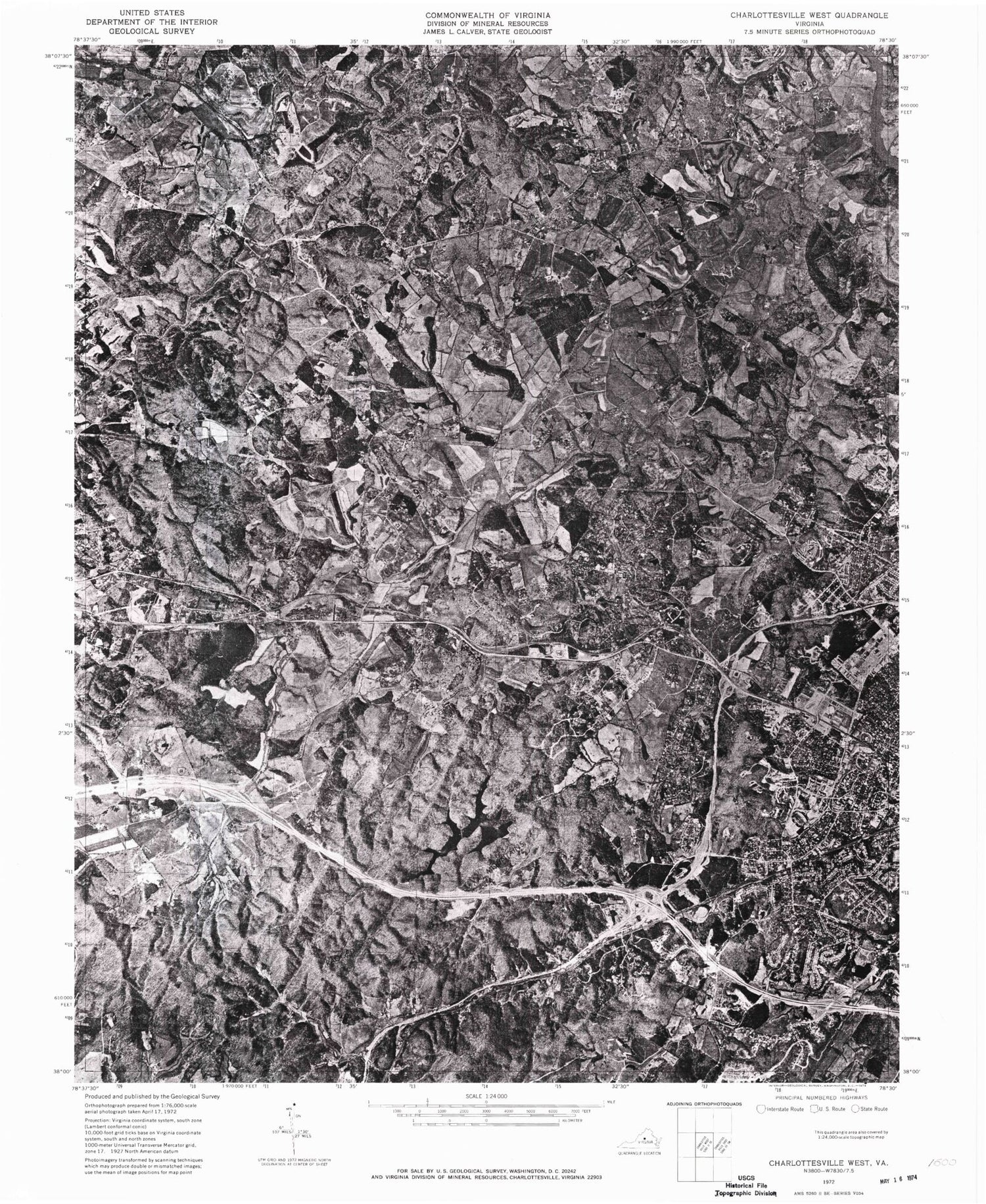 Classic USGS Charlottesville West Virginia 7.5'x7.5' Topo Map Image