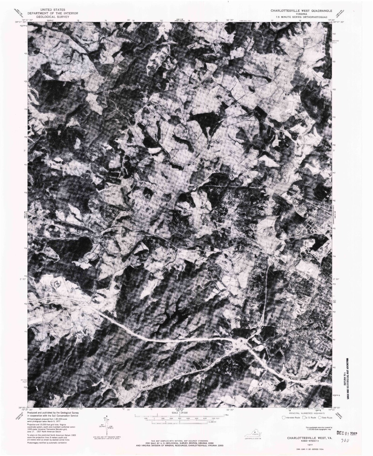 Classic USGS Charlottesville West Virginia 7.5'x7.5' Topo Map Image