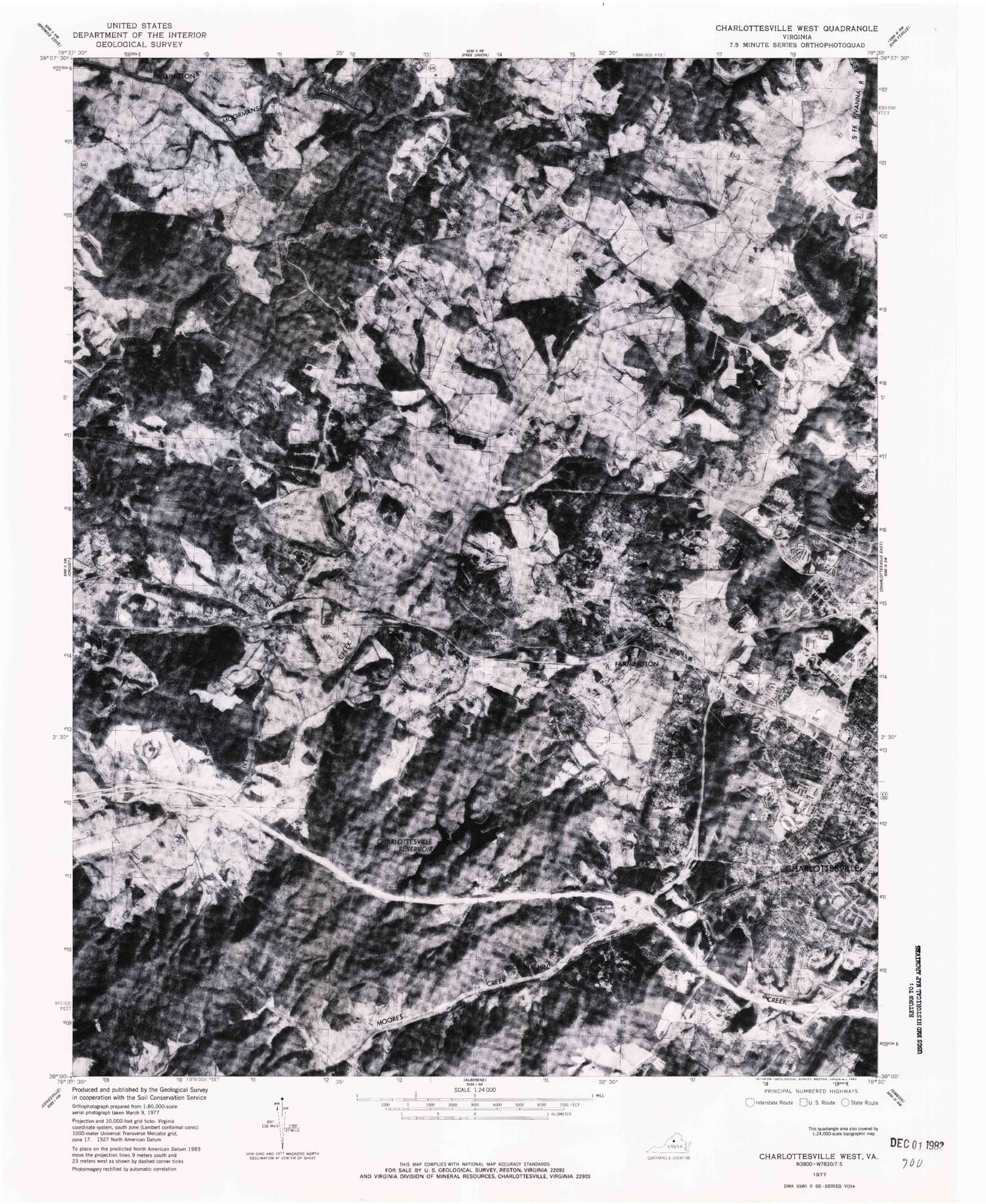 Classic USGS Charlottesville West Virginia 7.5'x7.5' Topo Map Image
