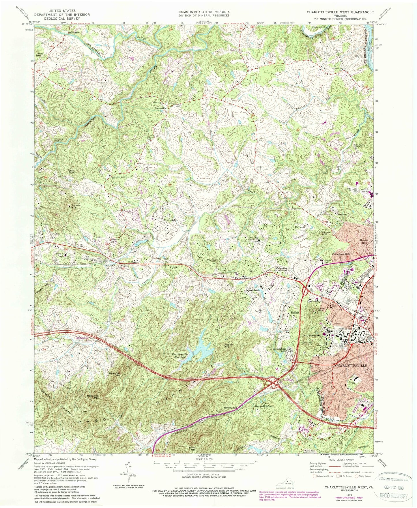 Classic USGS Charlottesville West Virginia 7.5'x7.5' Topo Map Image