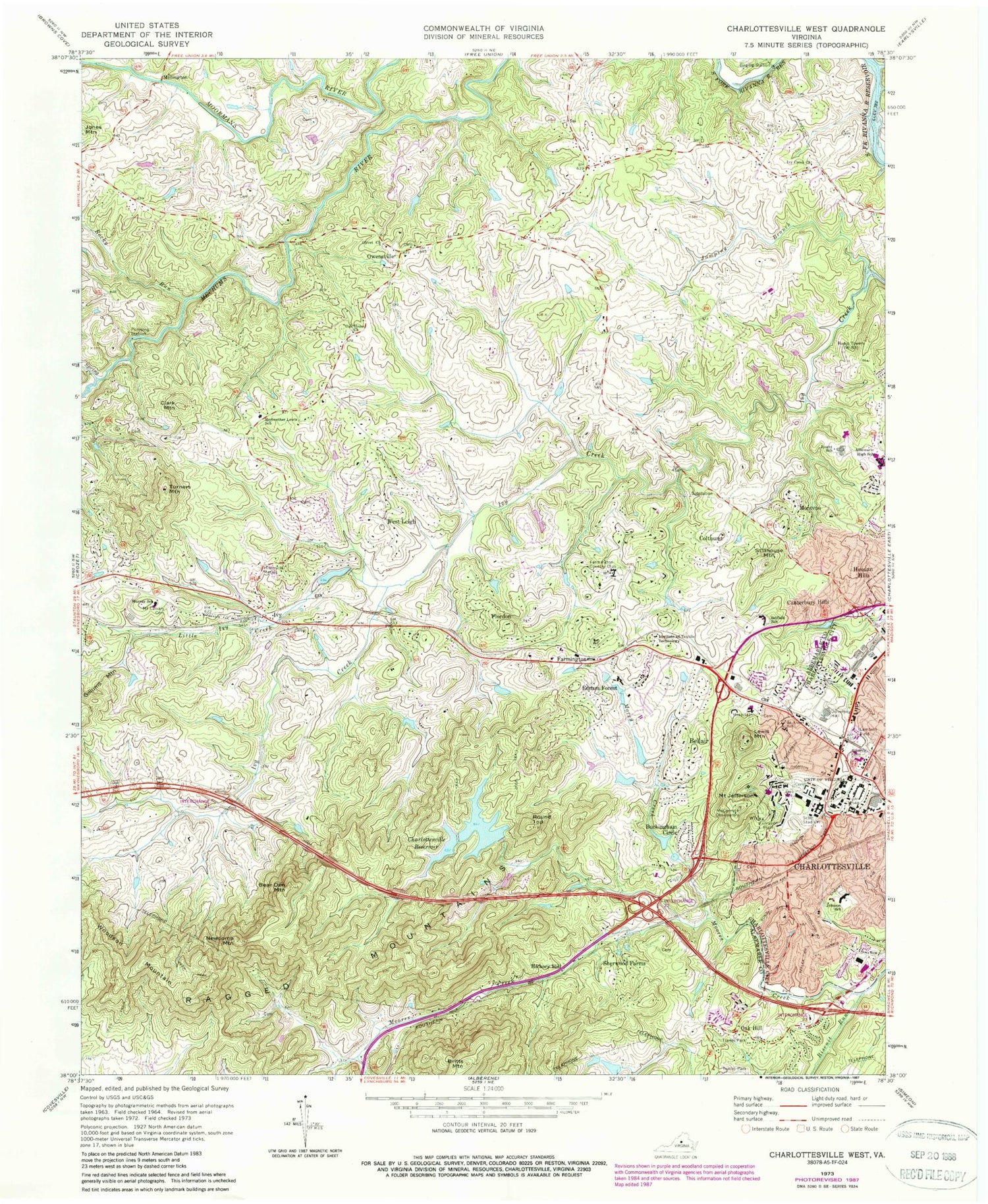 Classic USGS Charlottesville West Virginia 7.5'x7.5' Topo Map Image