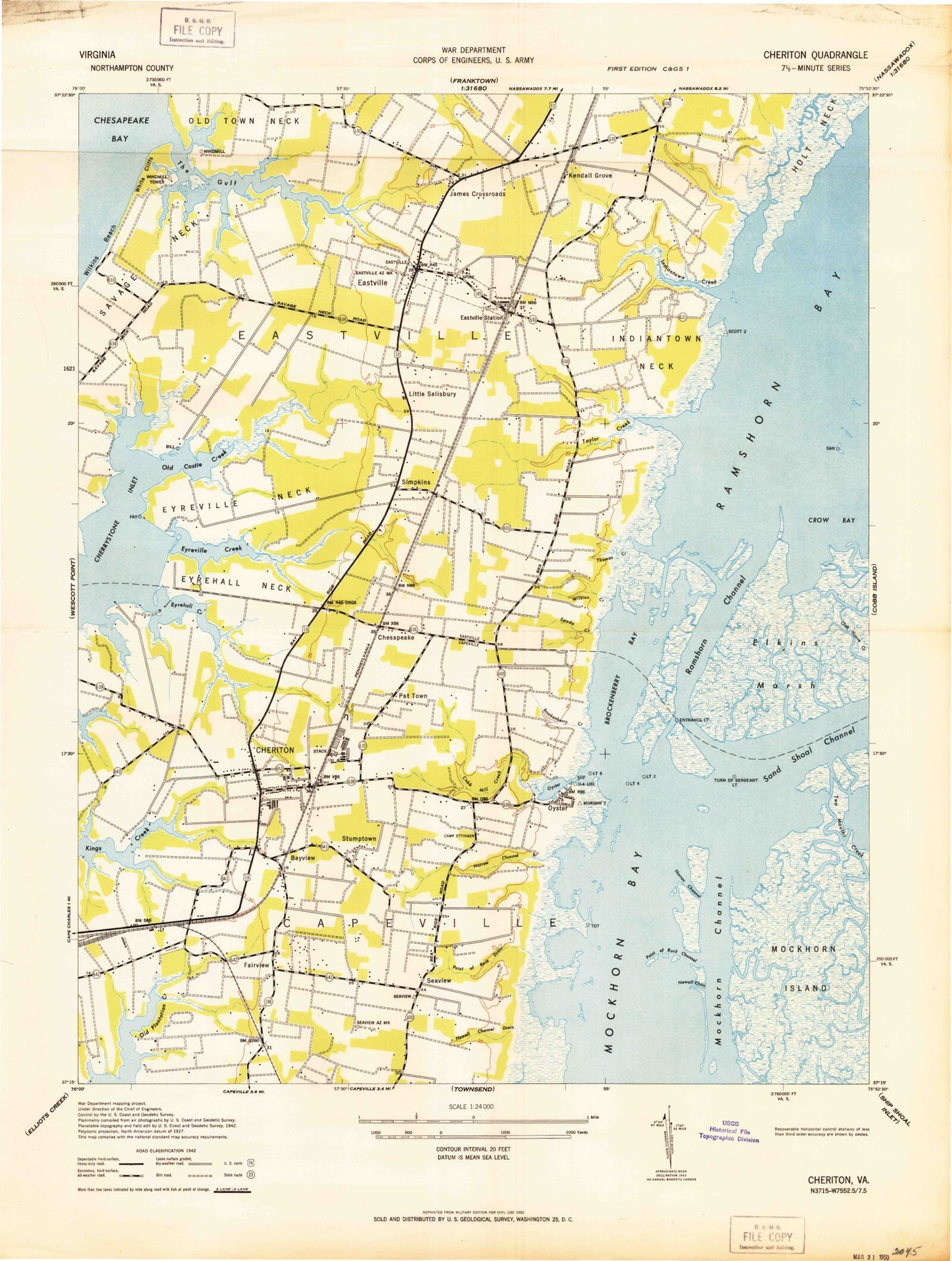 Classic USGS Cheriton Virginia 7.5'x7.5' Topo Map Image