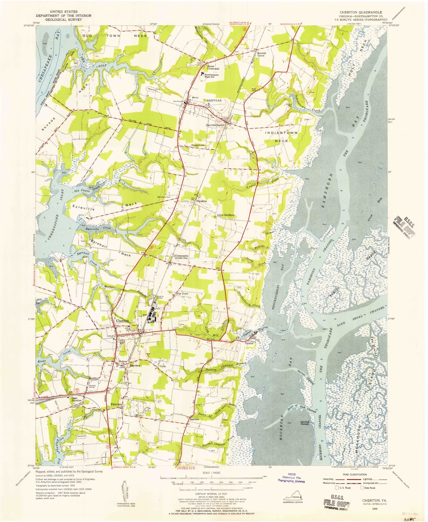 Classic USGS Cheriton Virginia 7.5'x7.5' Topo Map Image
