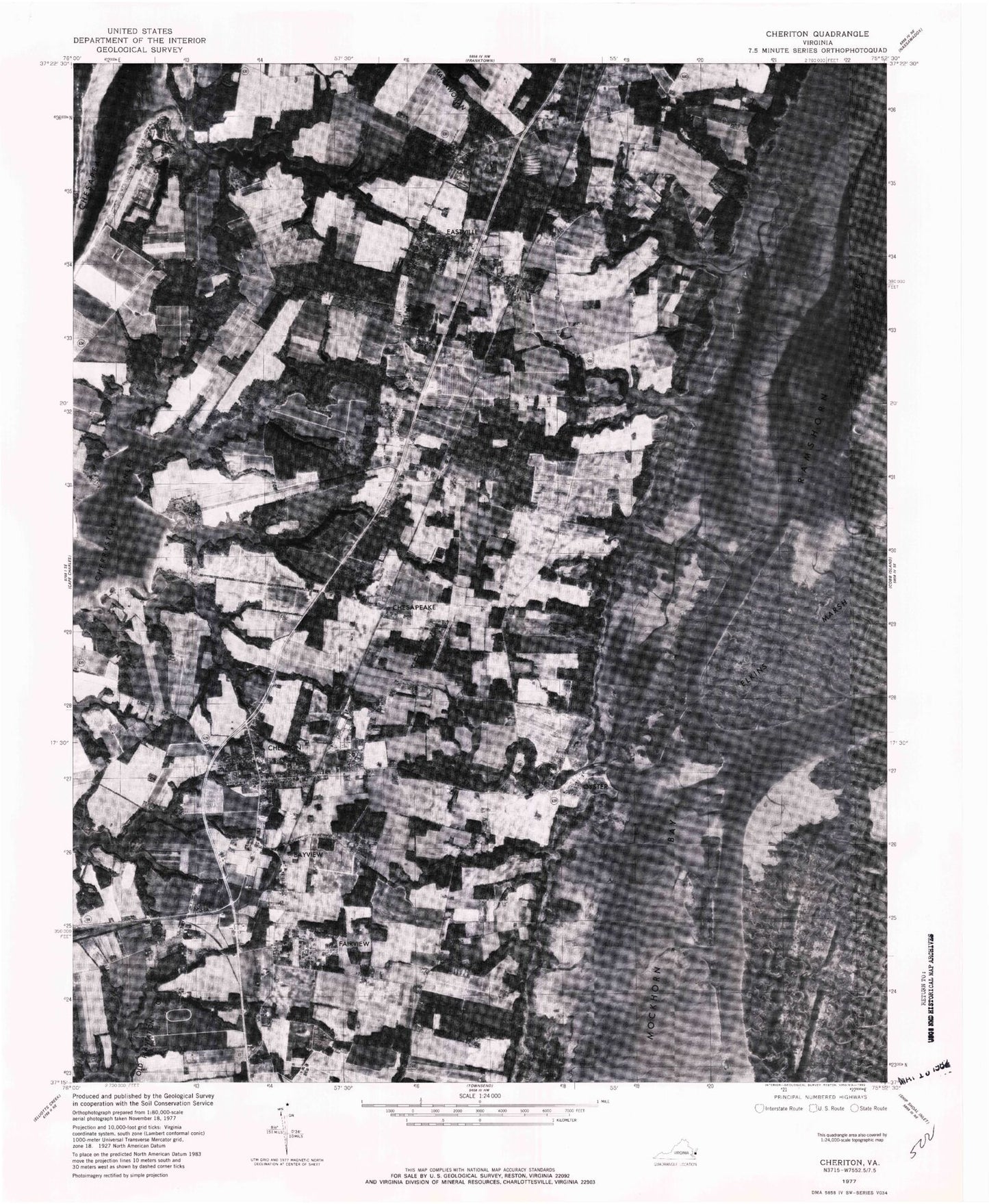 Classic USGS Cheriton Virginia 7.5'x7.5' Topo Map Image
