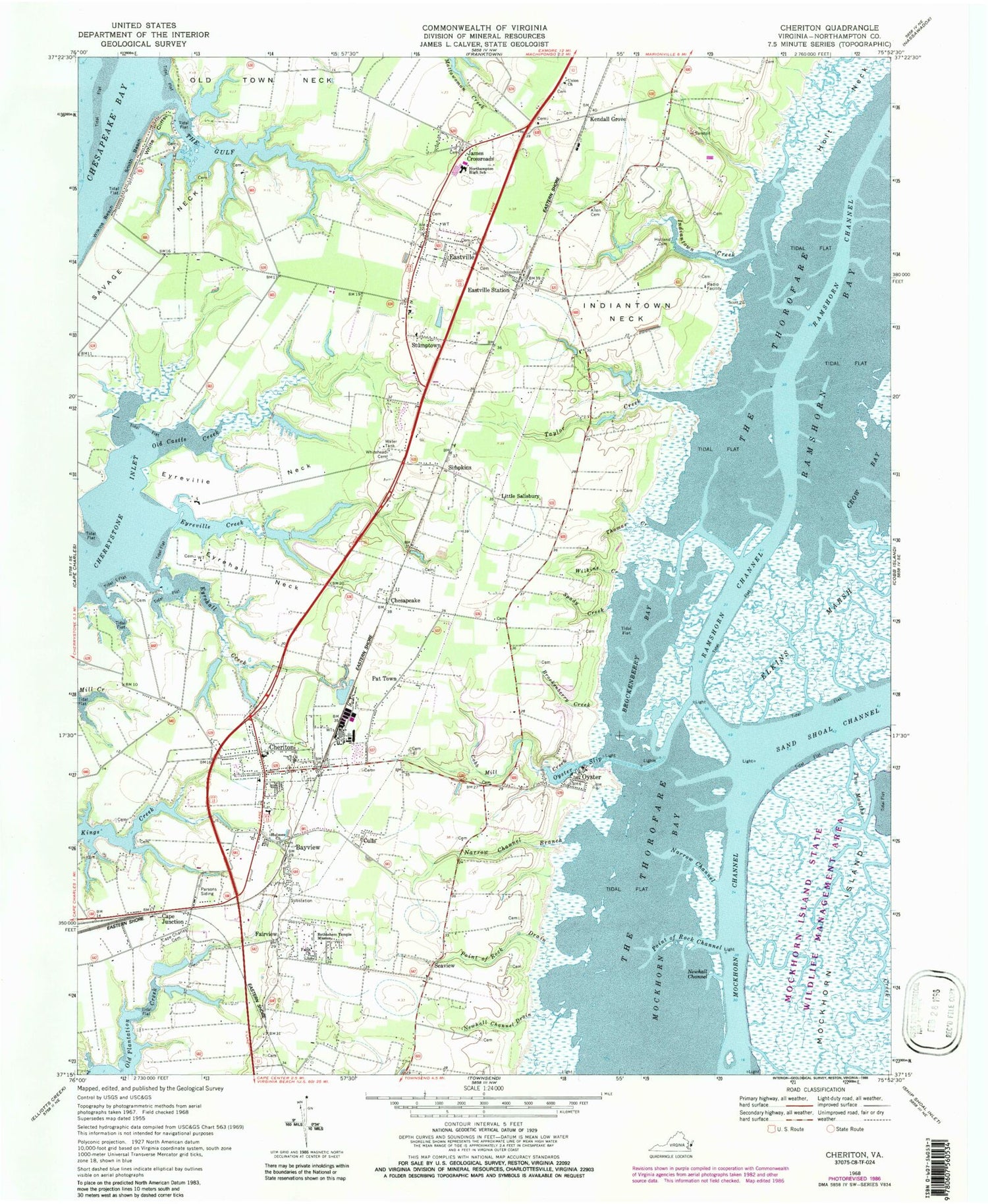 Classic USGS Cheriton Virginia 7.5'x7.5' Topo Map Image