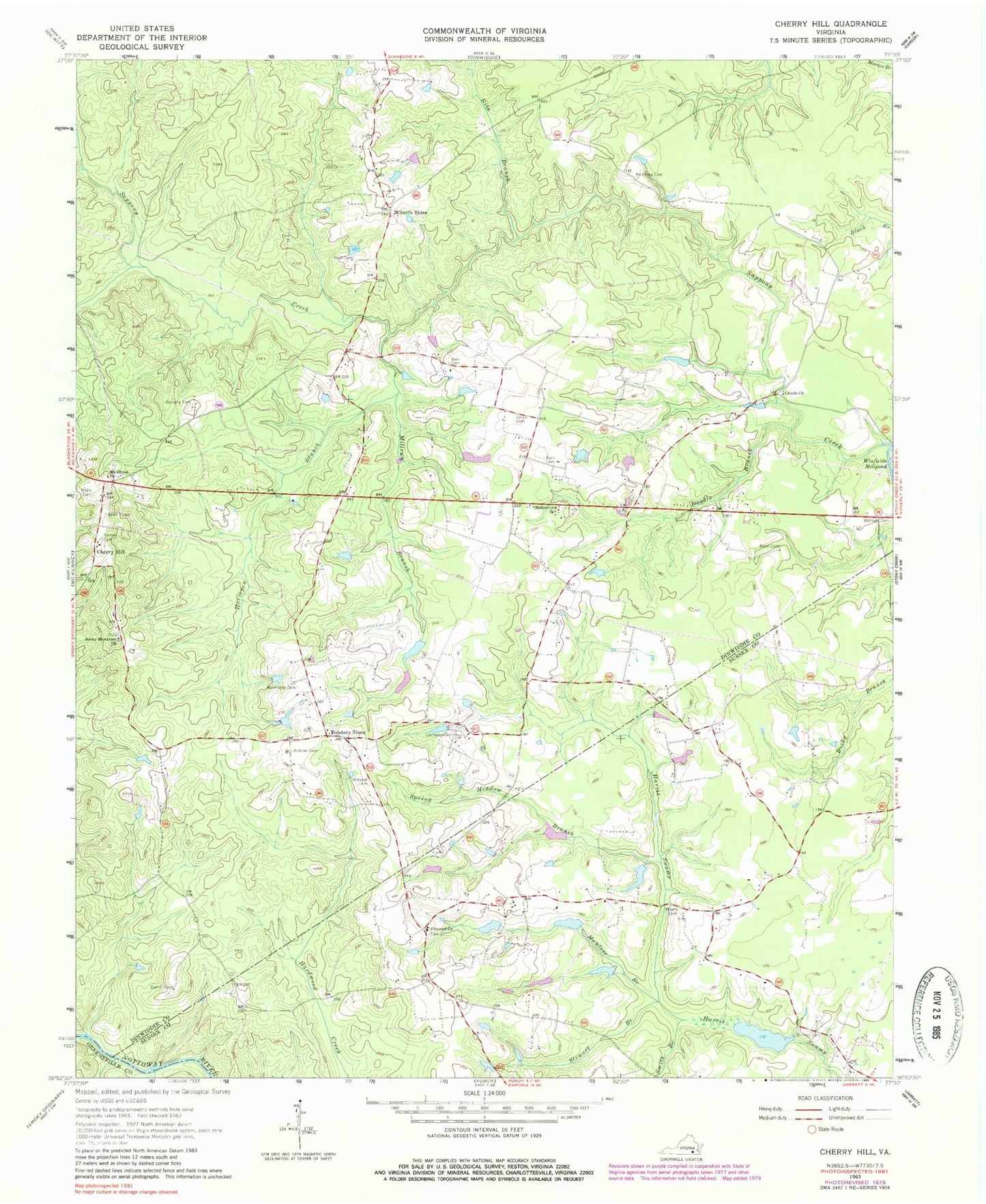 Classic USGS Cherry Hill Virginia 7.5'x7.5' Topo Map Image