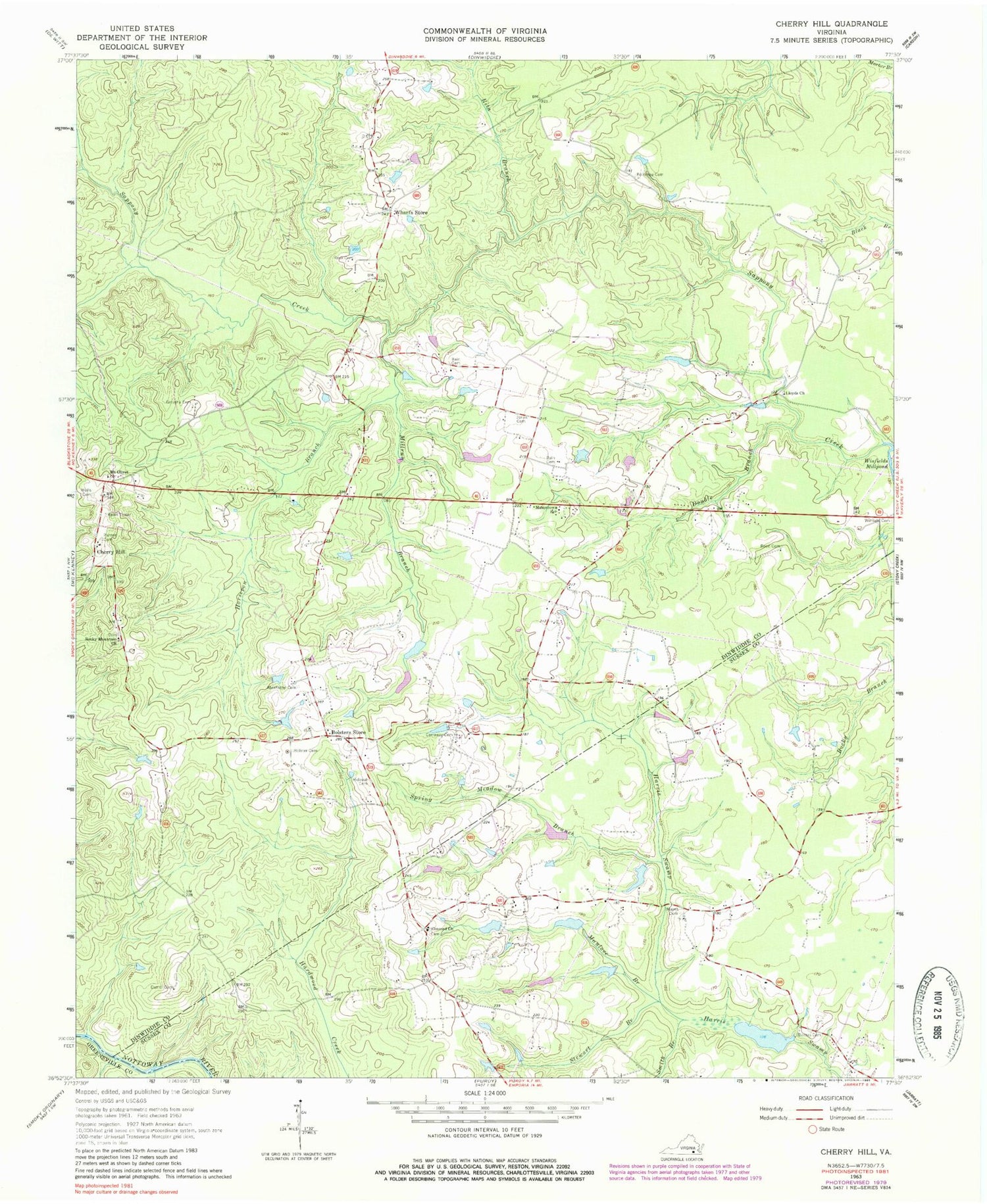 Classic USGS Cherry Hill Virginia 7.5'x7.5' Topo Map Image