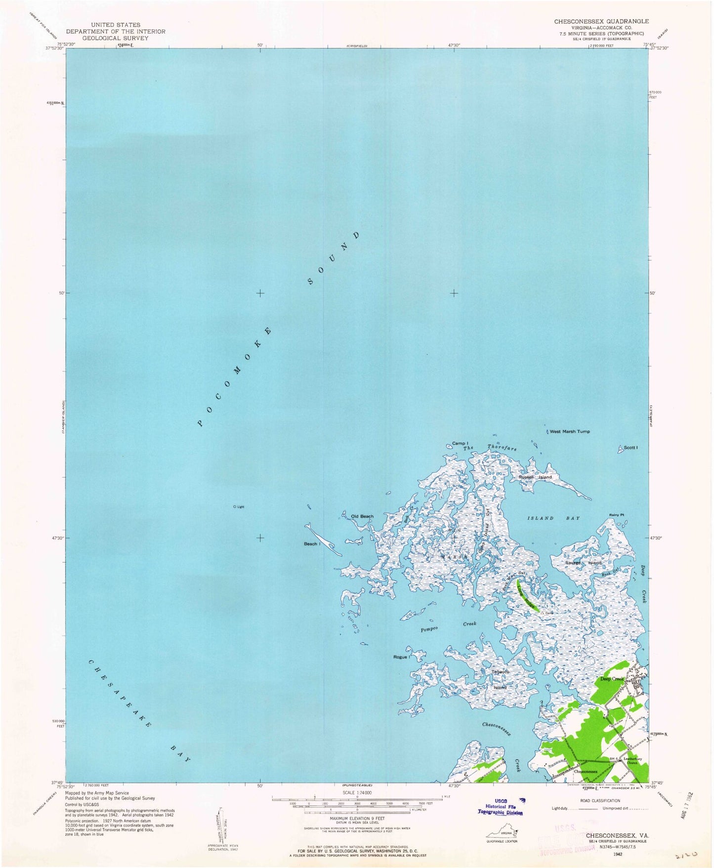 Classic USGS Chesconessex Virginia 7.5'x7.5' Topo Map Image