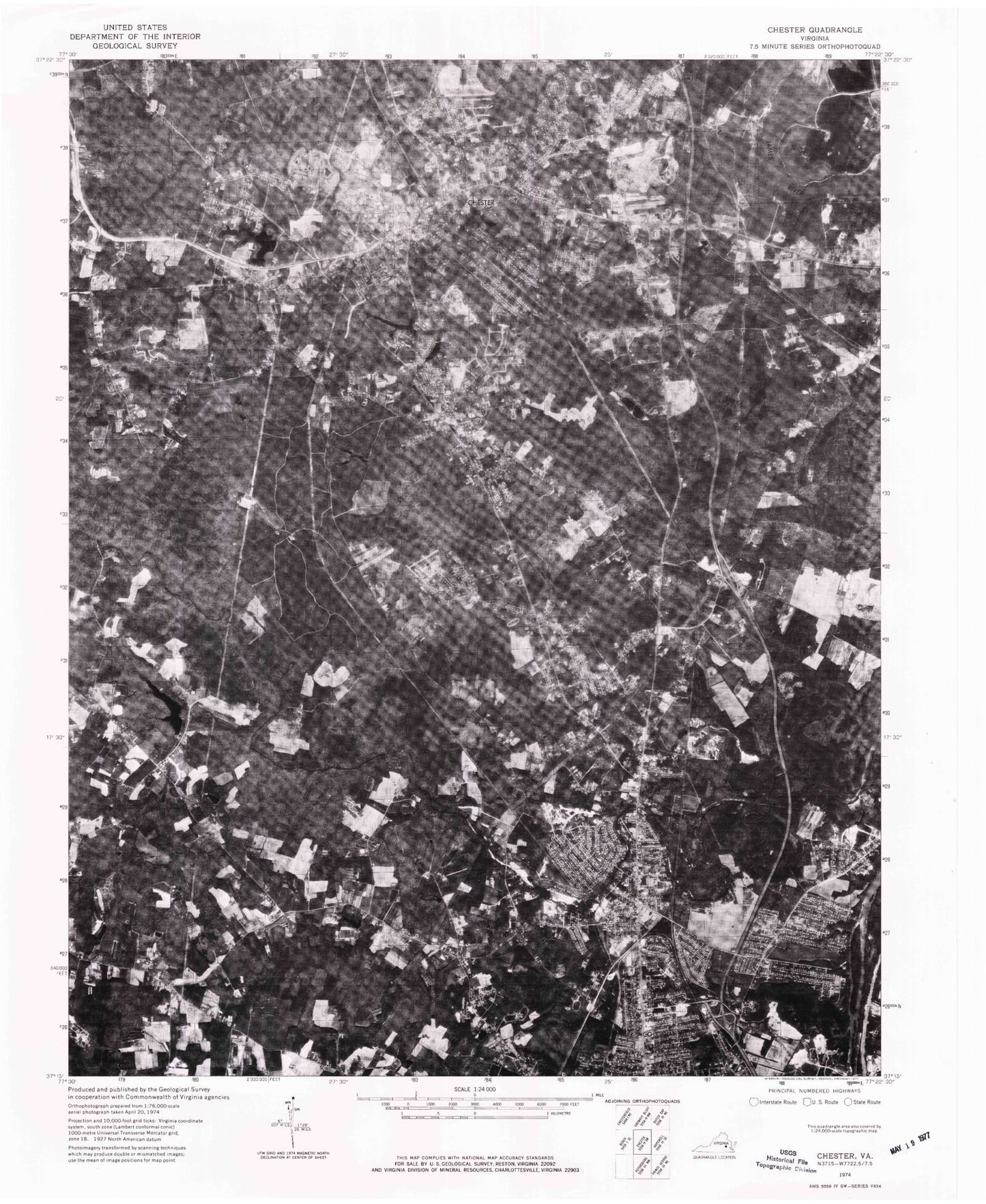 Classic USGS Chester Virginia 7.5'x7.5' Topo Map Image