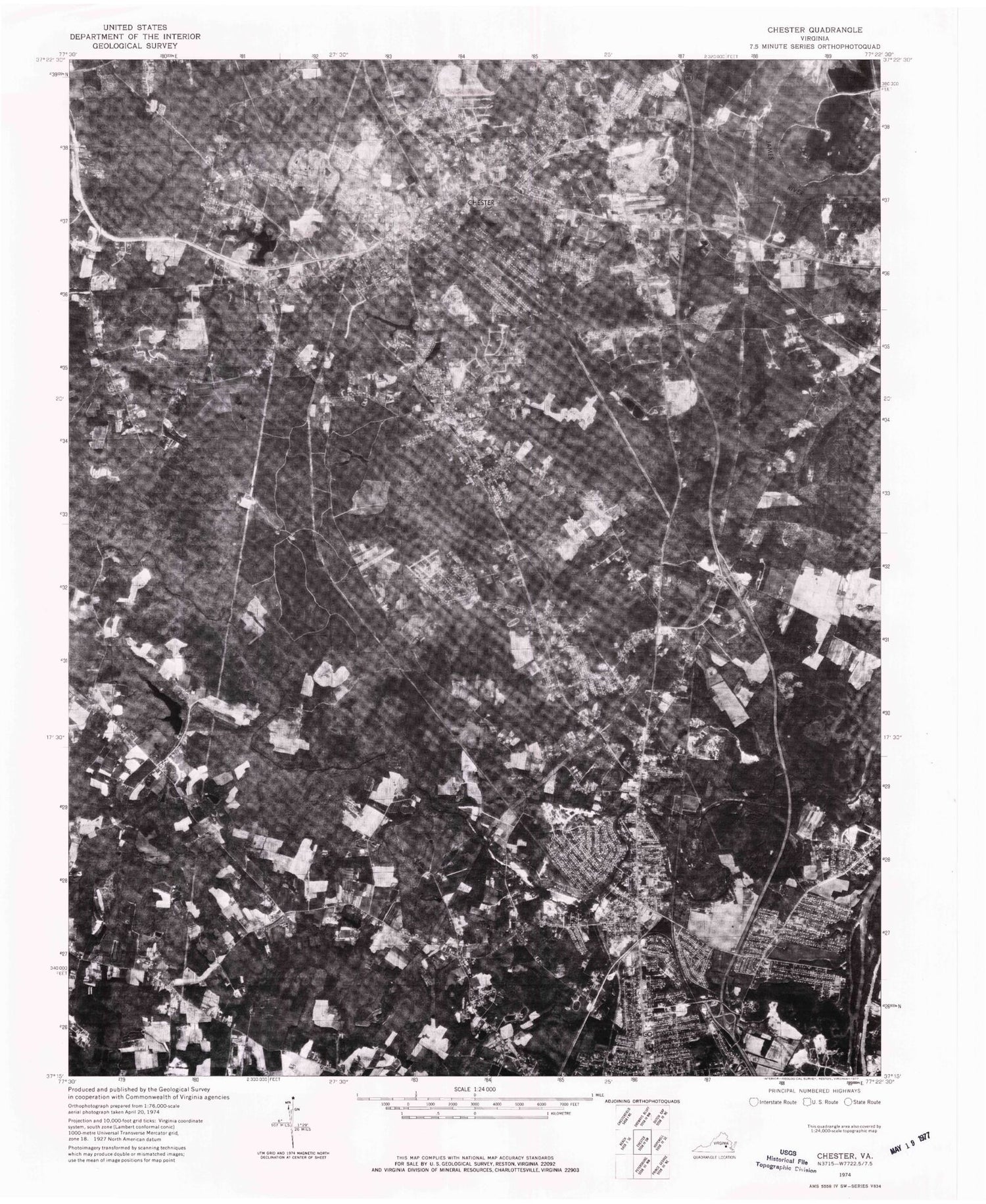 Classic USGS Chester Virginia 7.5'x7.5' Topo Map Image