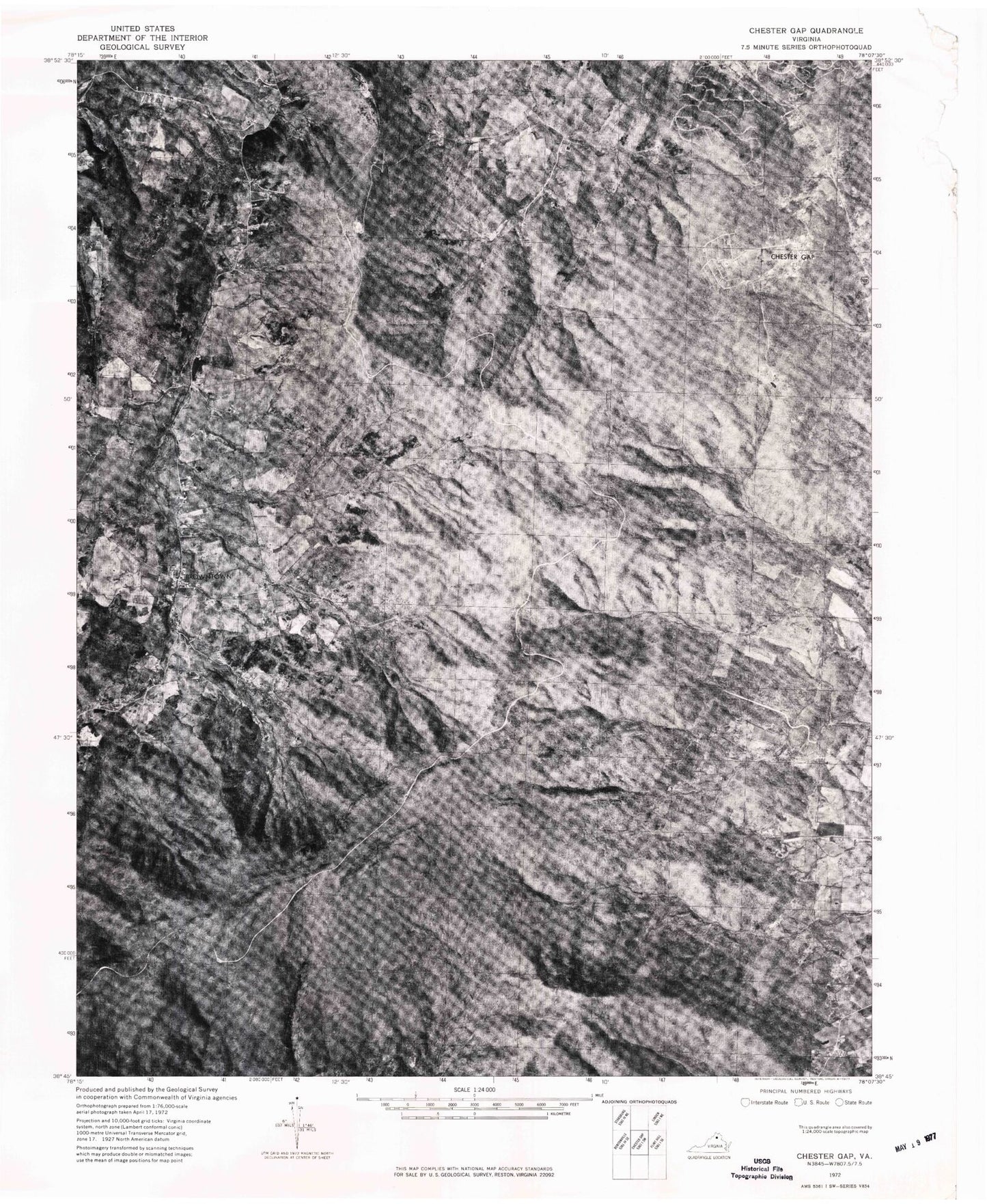 Classic USGS Chester Gap Virginia 7.5'x7.5' Topo Map Image