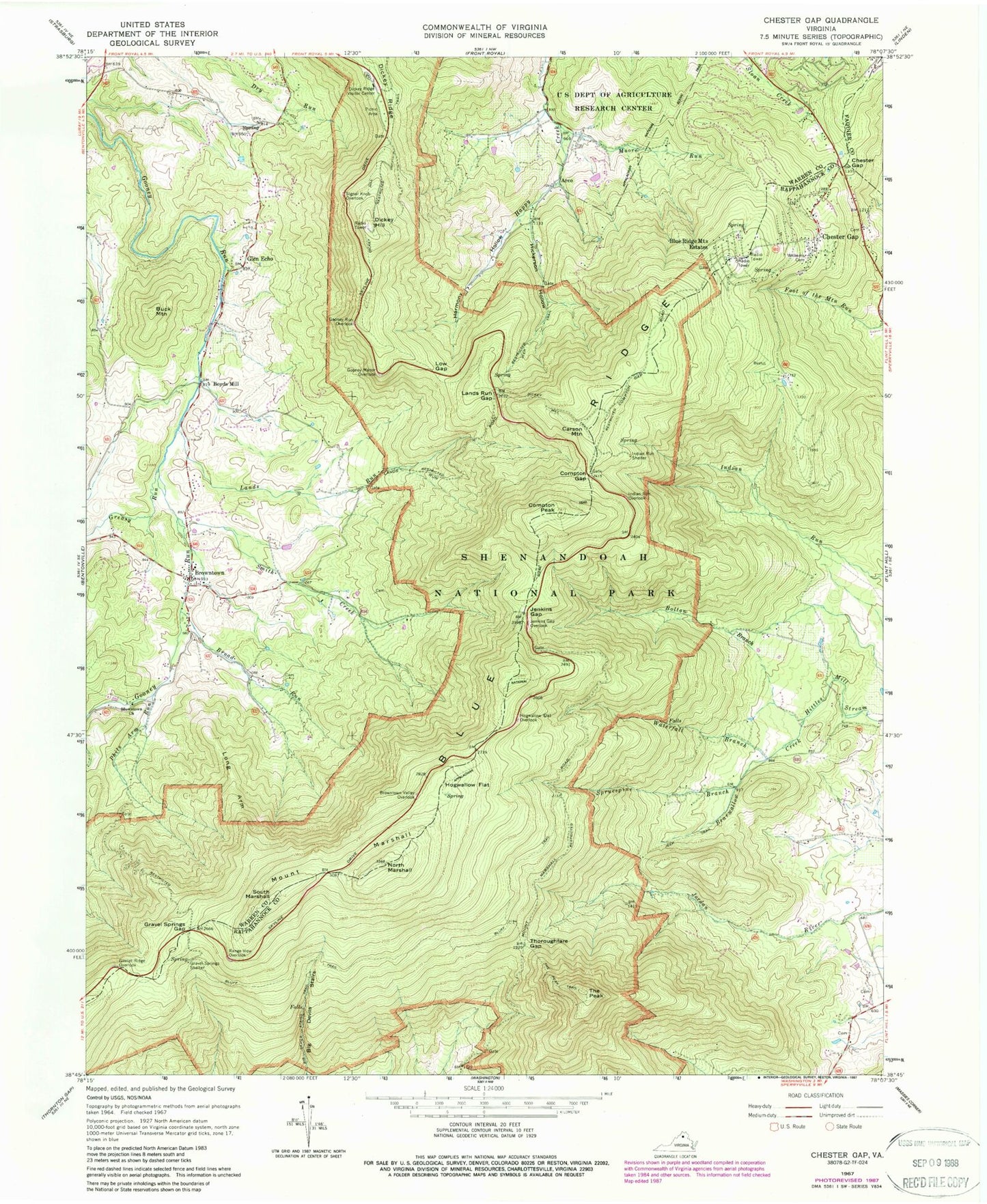 Classic USGS Chester Gap Virginia 7.5'x7.5' Topo Map Image
