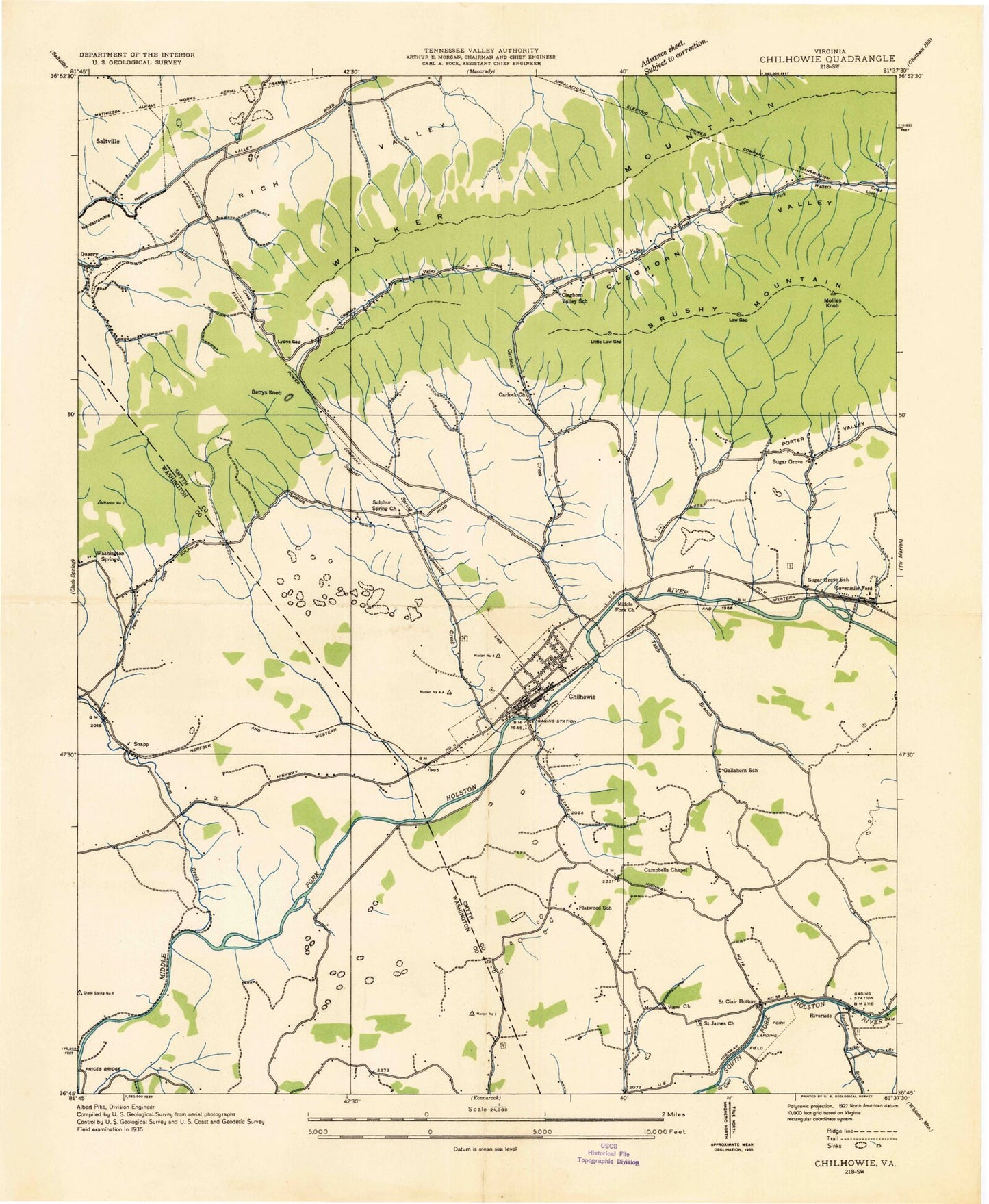 Classic USGS Chilhowie Virginia 7.5'x7.5' Topo Map Image