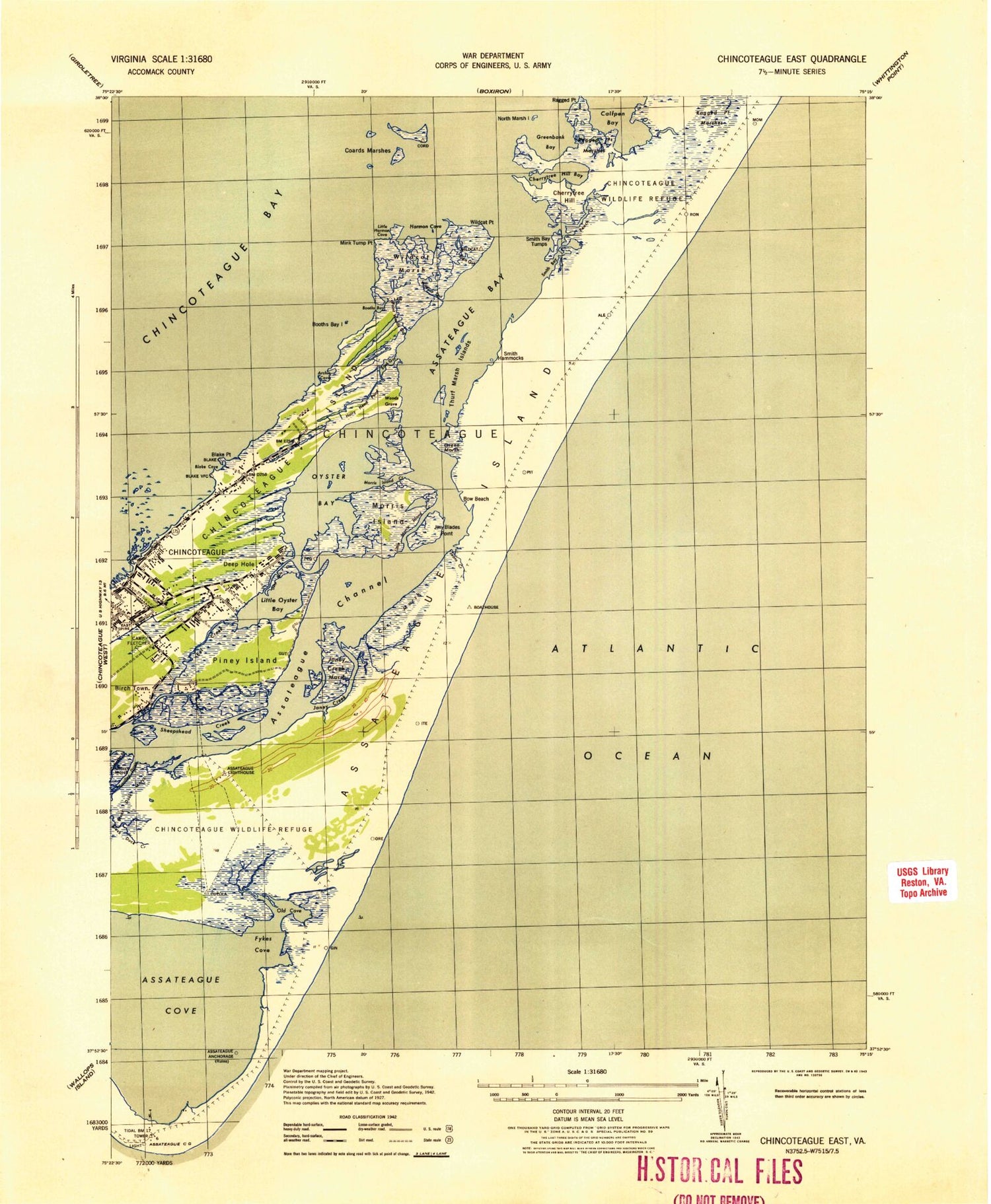 Classic USGS Chincoteague East Virginia 7.5'x7.5' Topo Map Image