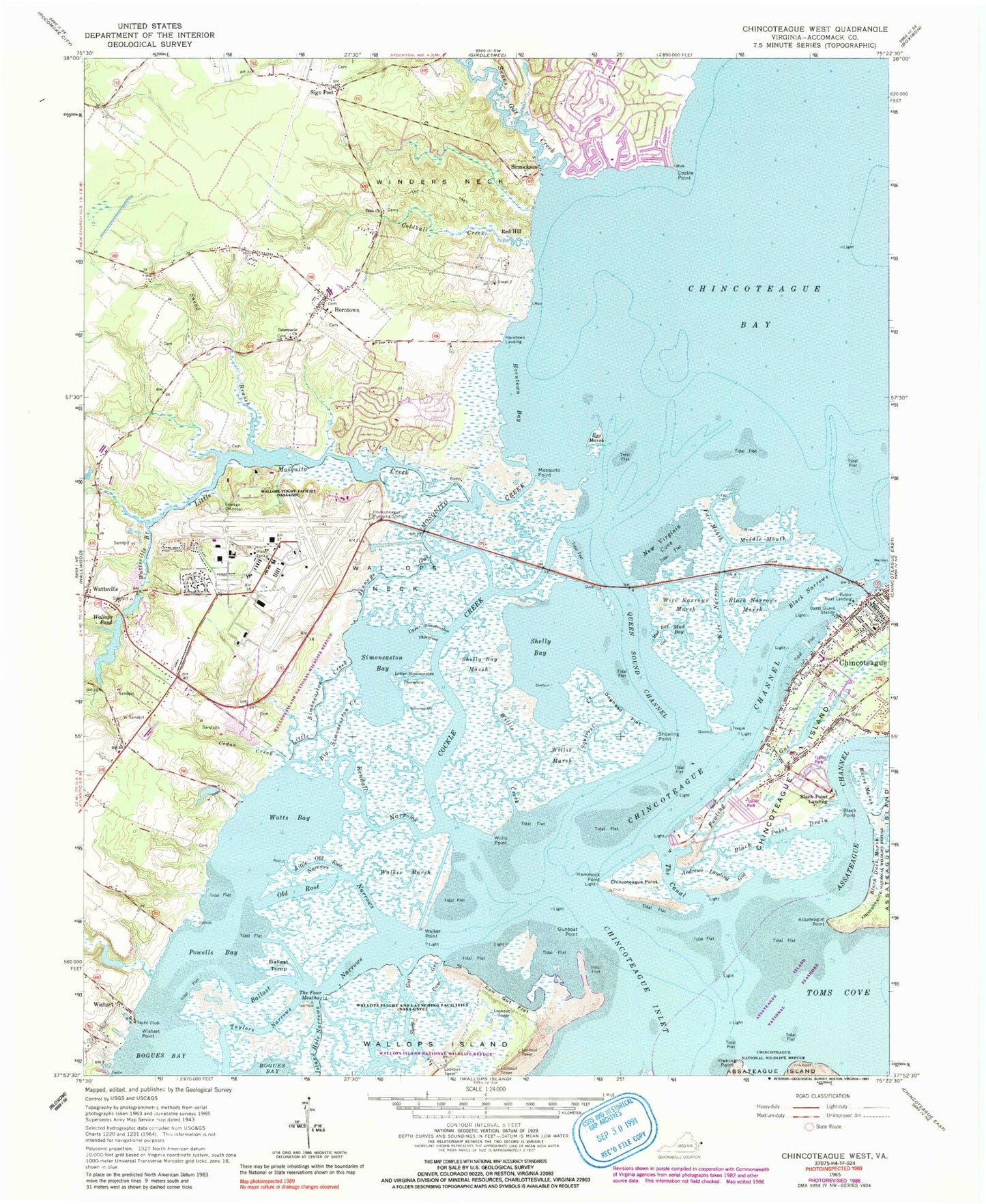 Classic USGS Chincoteague West Virginia 7.5'x7.5' Topo Map Image