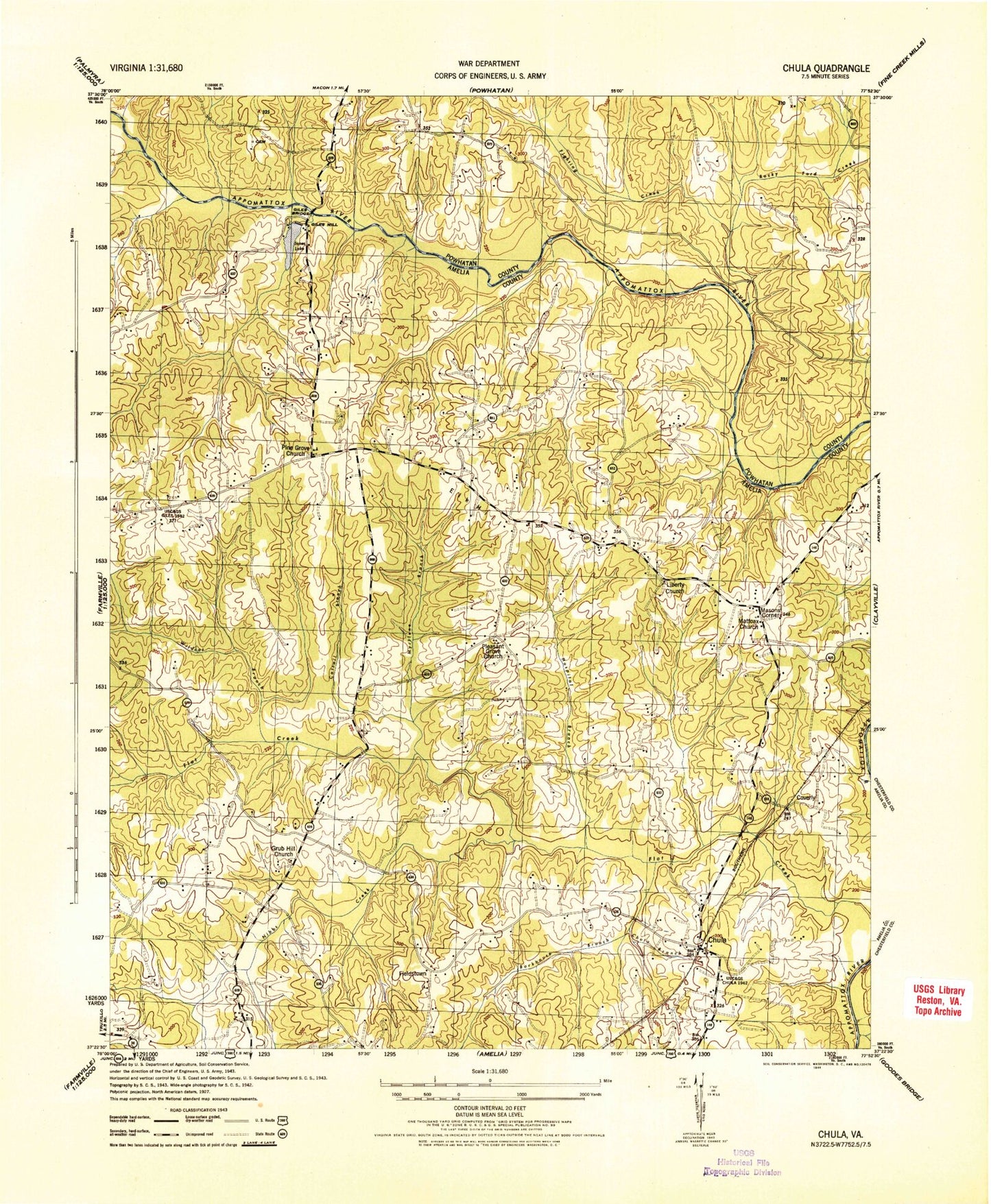 Classic USGS Chula Virginia 7.5'x7.5' Topo Map Image