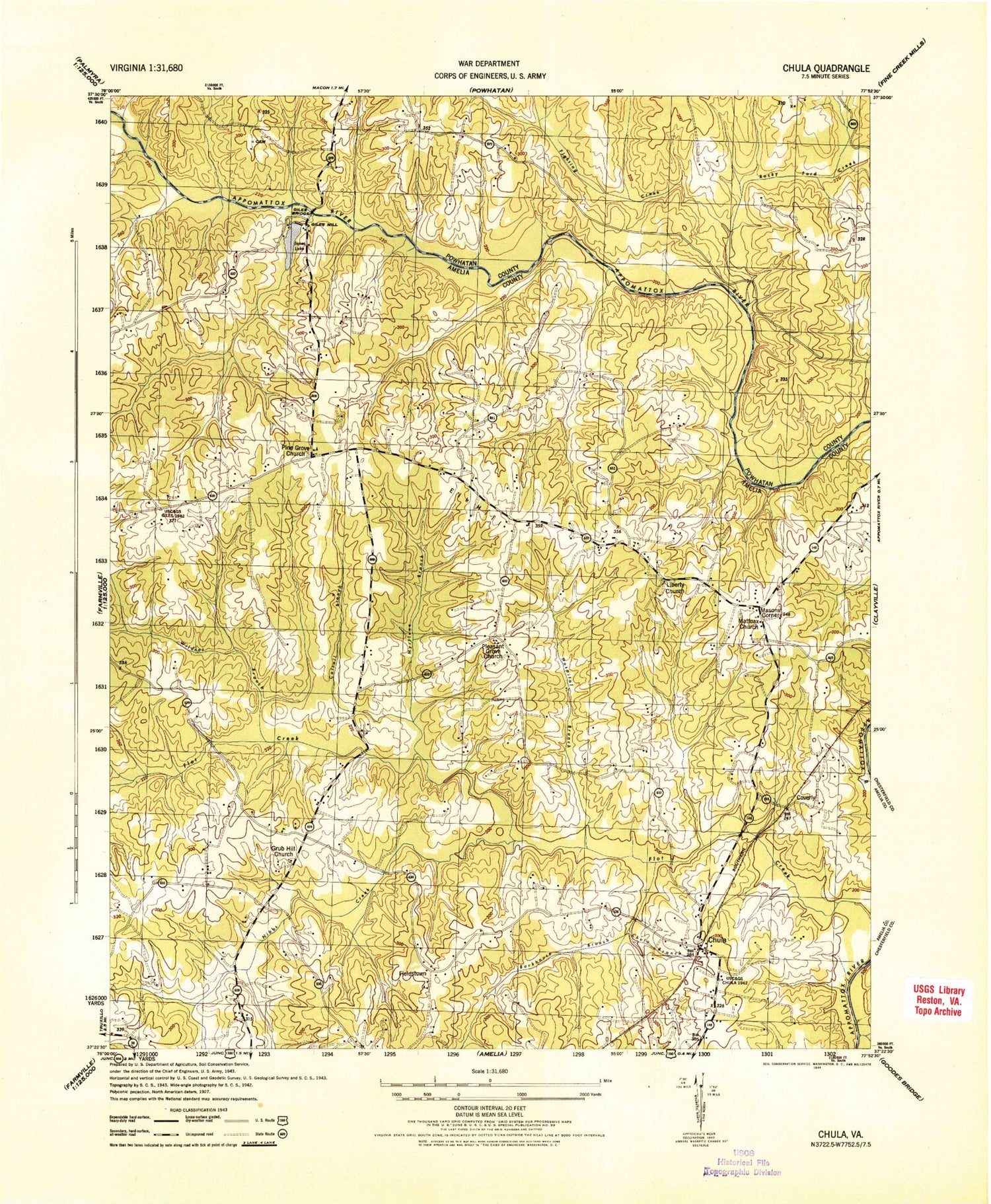 Classic USGS Chula Virginia 7.5'x7.5' Topo Map Image