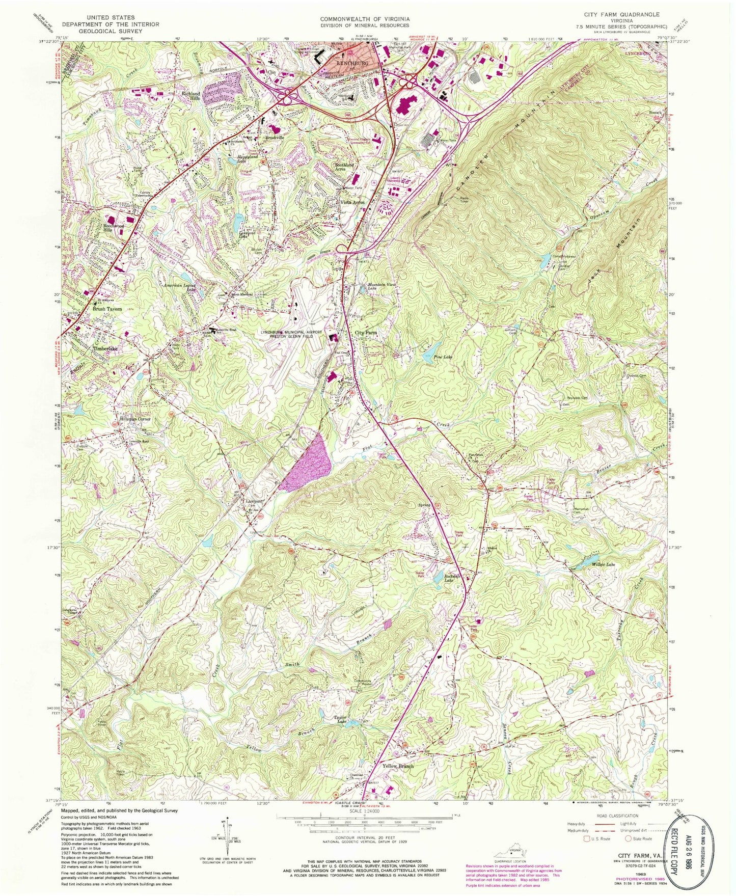 Classic USGS City Farm Virginia 7.5'x7.5' Topo Map Image