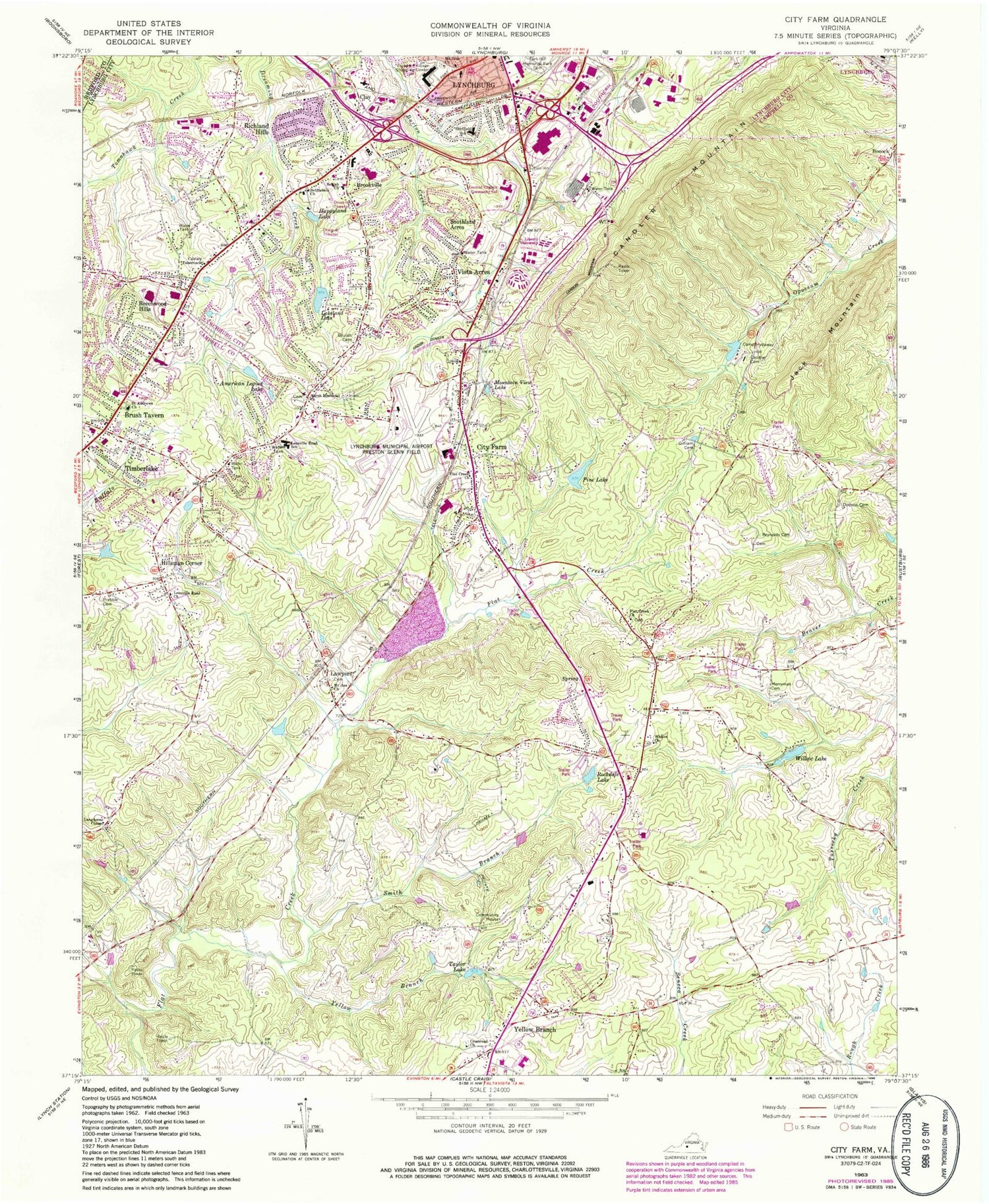 Classic USGS City Farm Virginia 7.5'x7.5' Topo Map Image