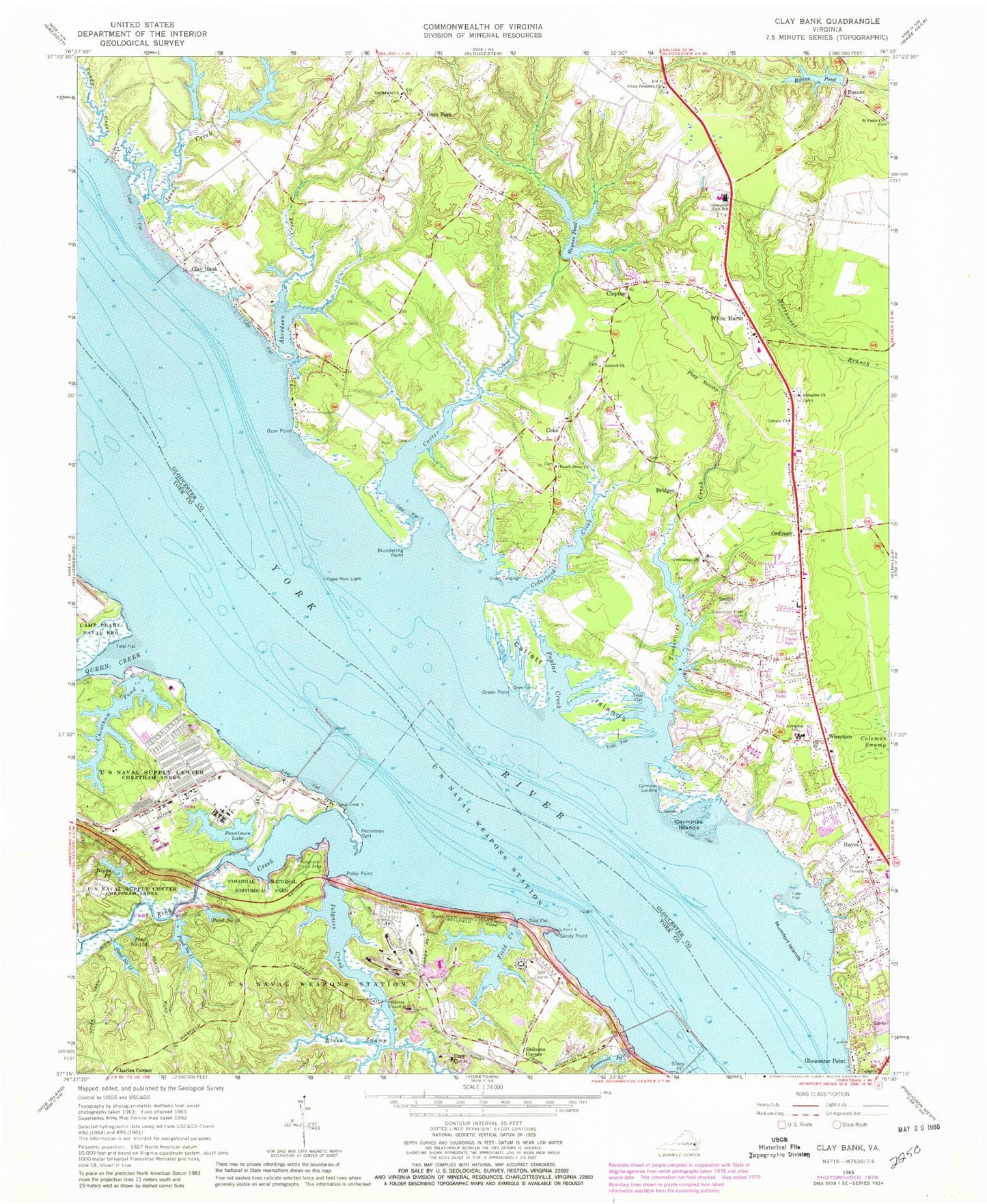 Classic USGS Clay Bank Virginia 7.5'x7.5' Topo Map Image