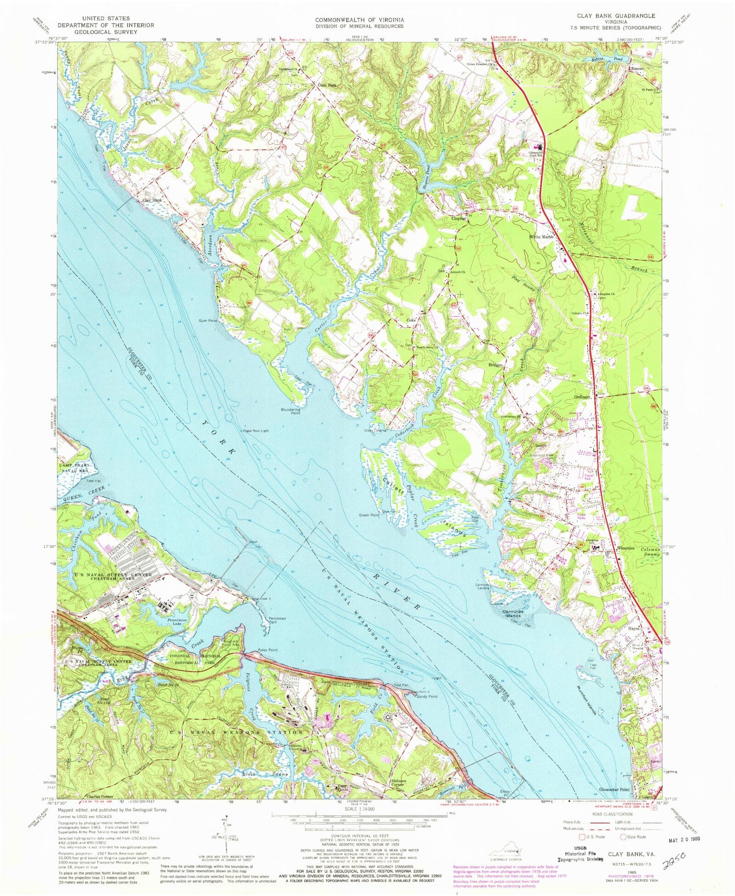 Classic USGS Clay Bank Virginia 7.5'x7.5' Topo Map Image