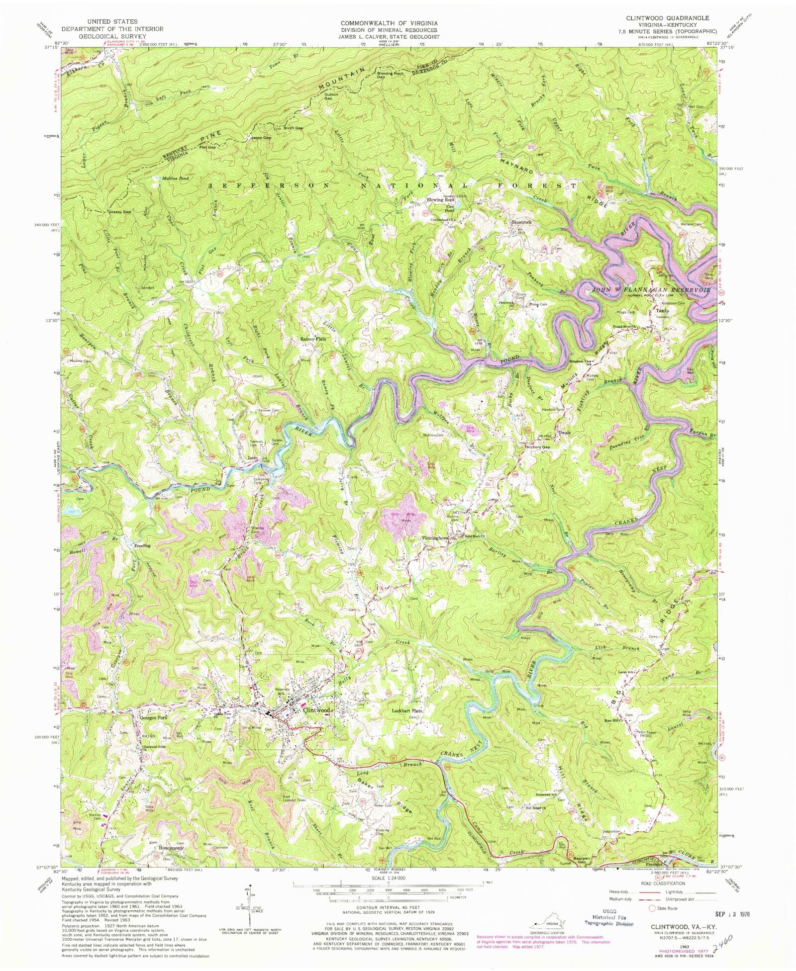 Classic USGS Clintwood Virginia 7.5'x7.5' Topo Map MyTopo Map Store