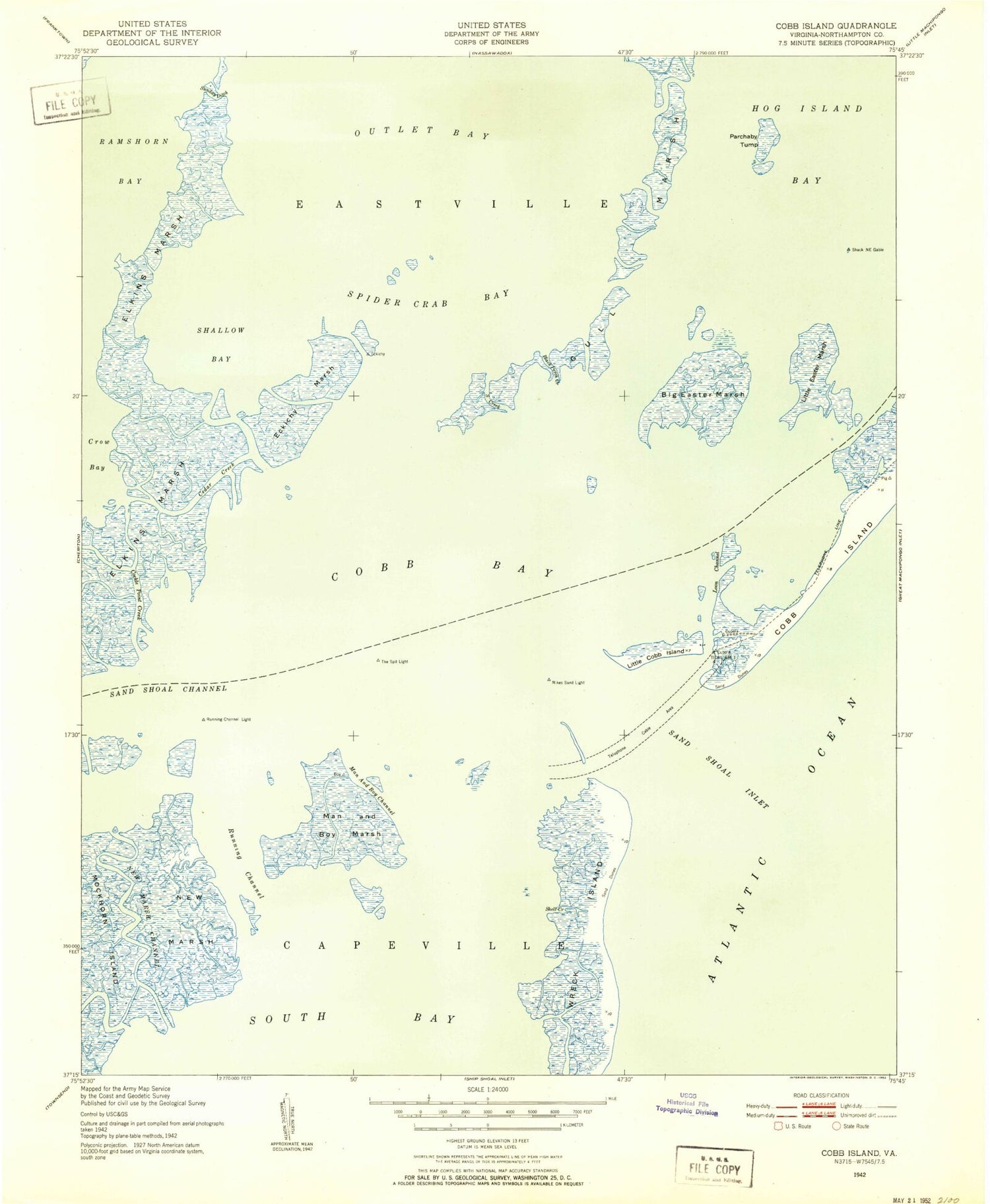 Classic USGS Cobb Island Virginia 7.5'x7.5' Topo Map Image
