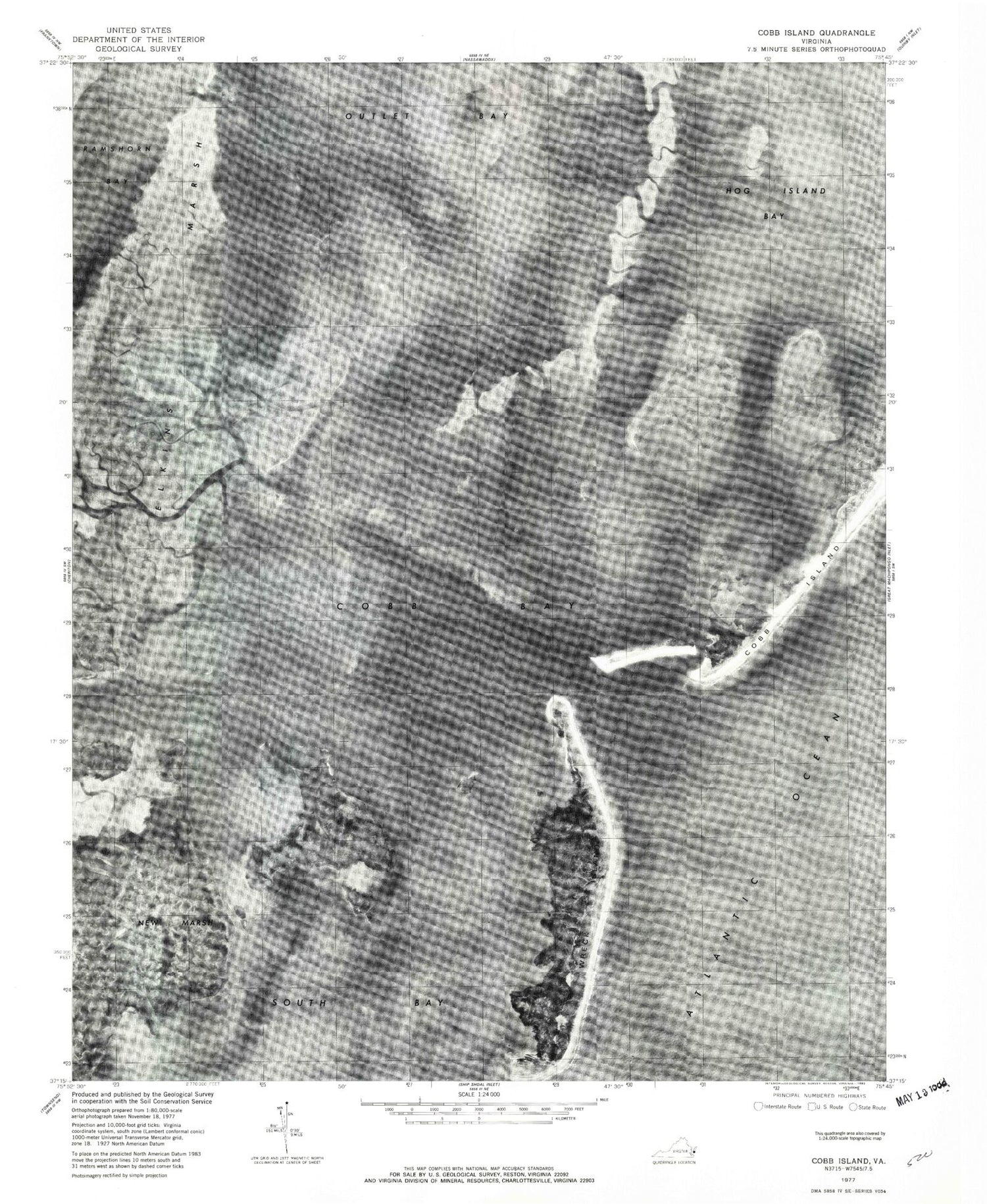 Classic USGS Cobb Island Virginia 7.5'x7.5' Topo Map Image
