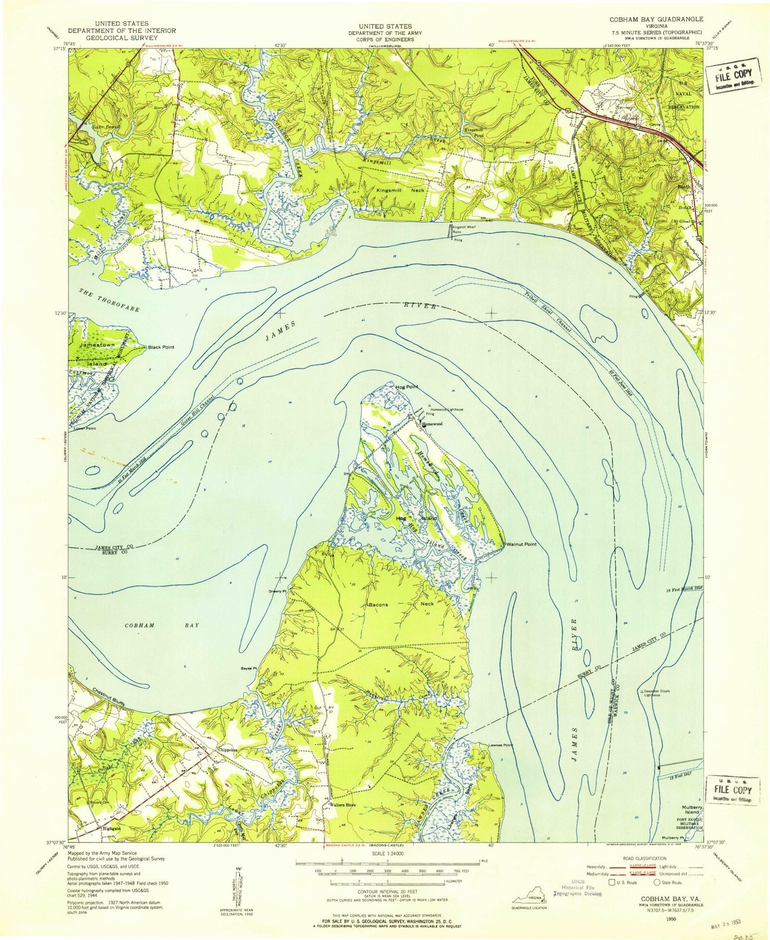 Classic USGS Hog Island Virginia 7.5'x7.5' Topo Map Image