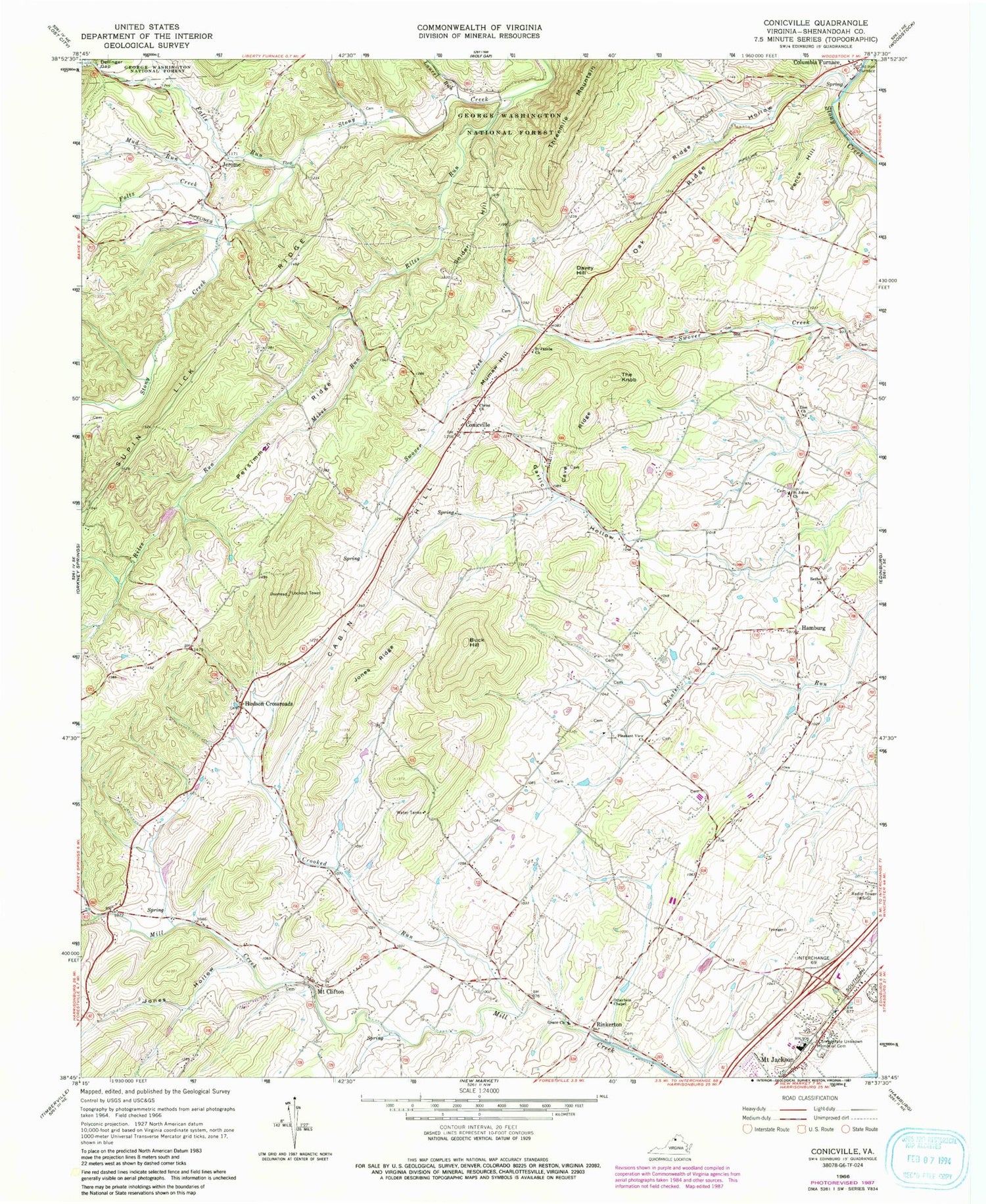 Classic USGS Conicville Virginia 7.5'x7.5' Topo Map Image
