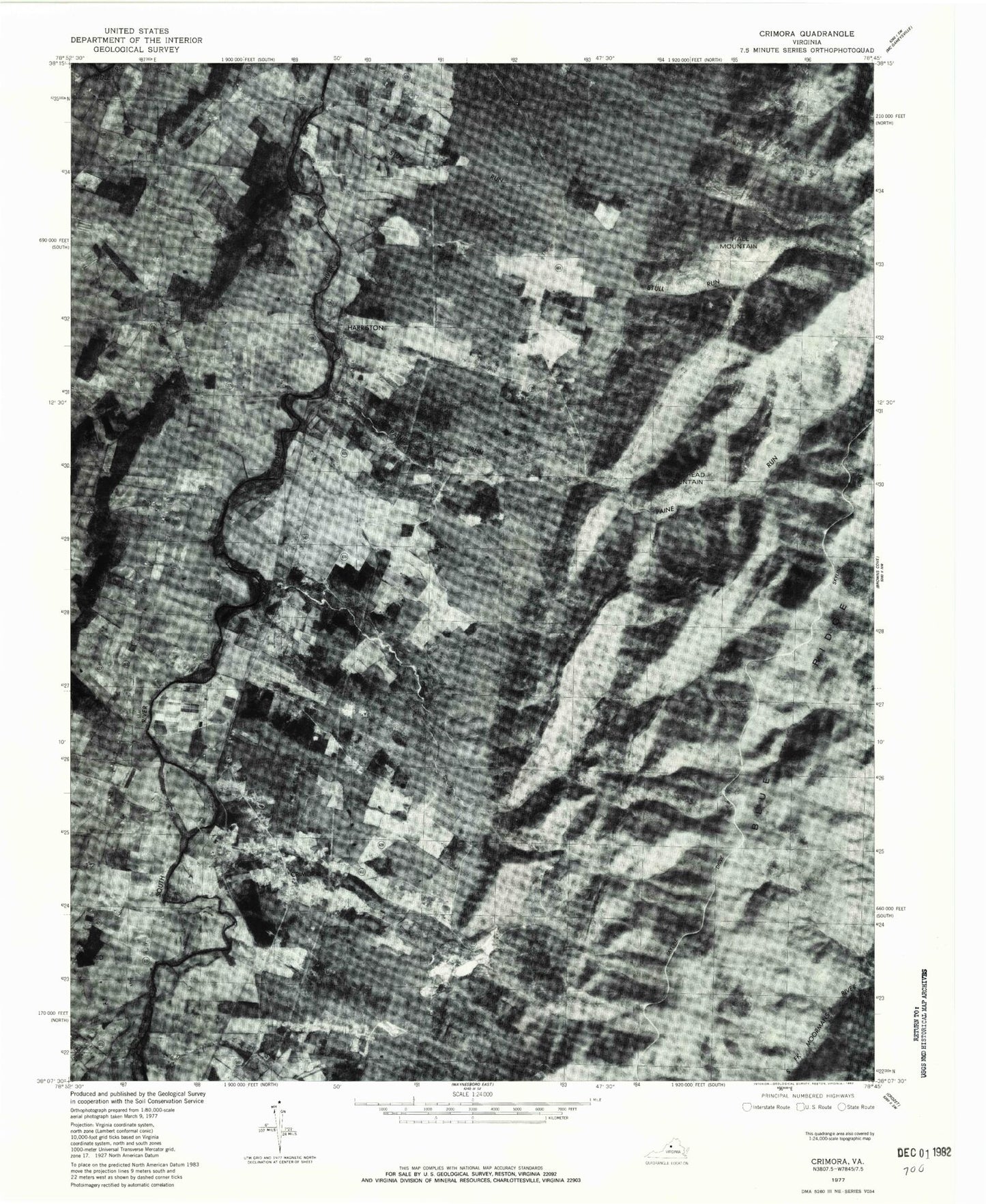 Classic USGS Crimora Virginia 7.5'x7.5' Topo Map Image